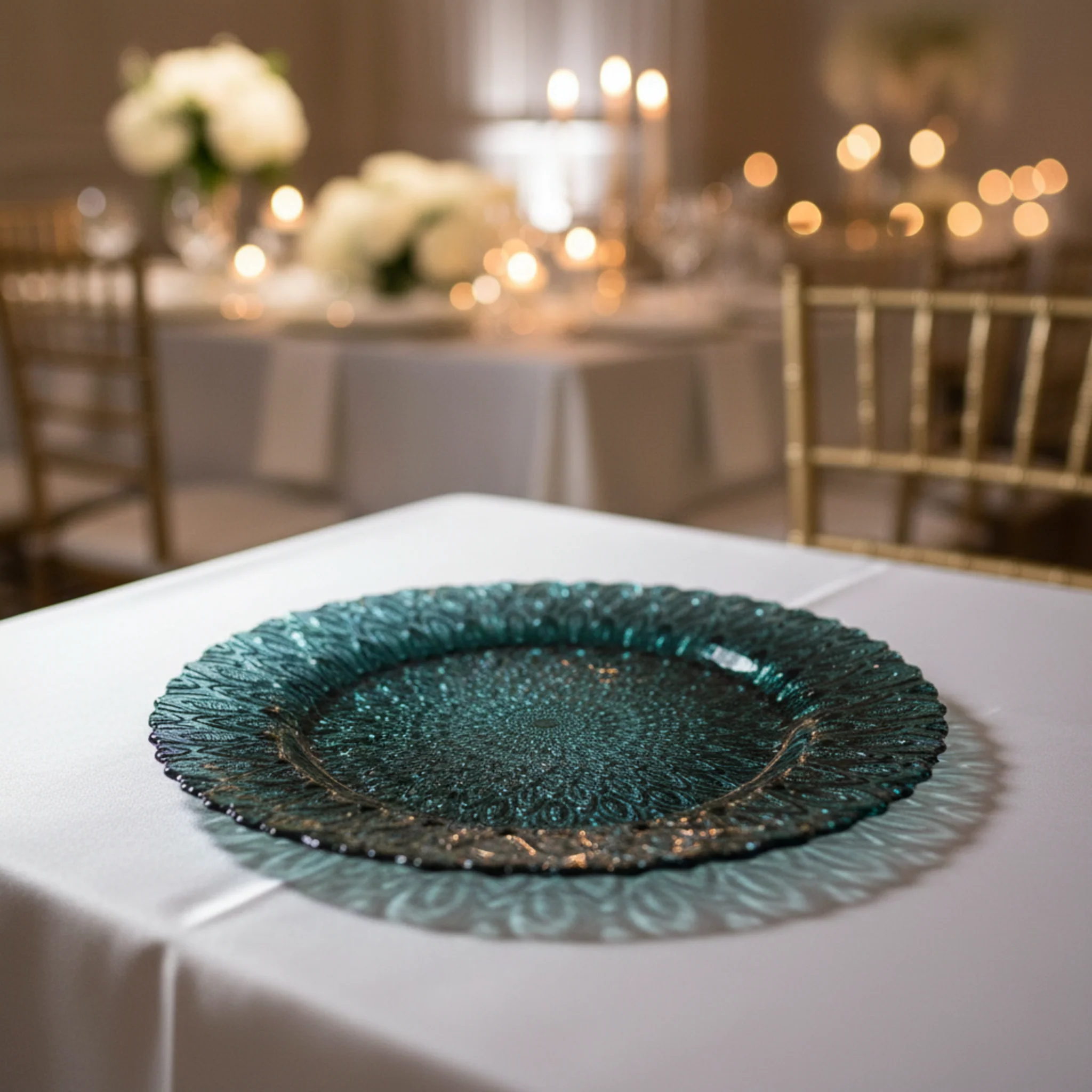 Peacock Glass Charger Plate - Teal - Image 2