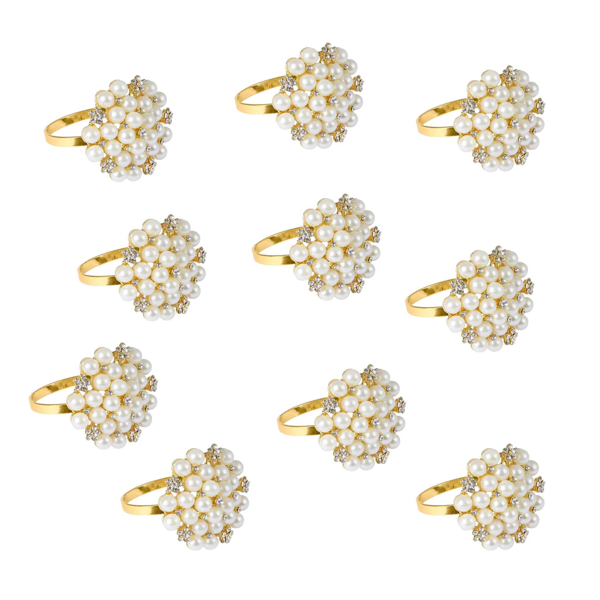 10 pc/pk Pearl and Diamond Cluster Napkin Ring - Gold - Image 2