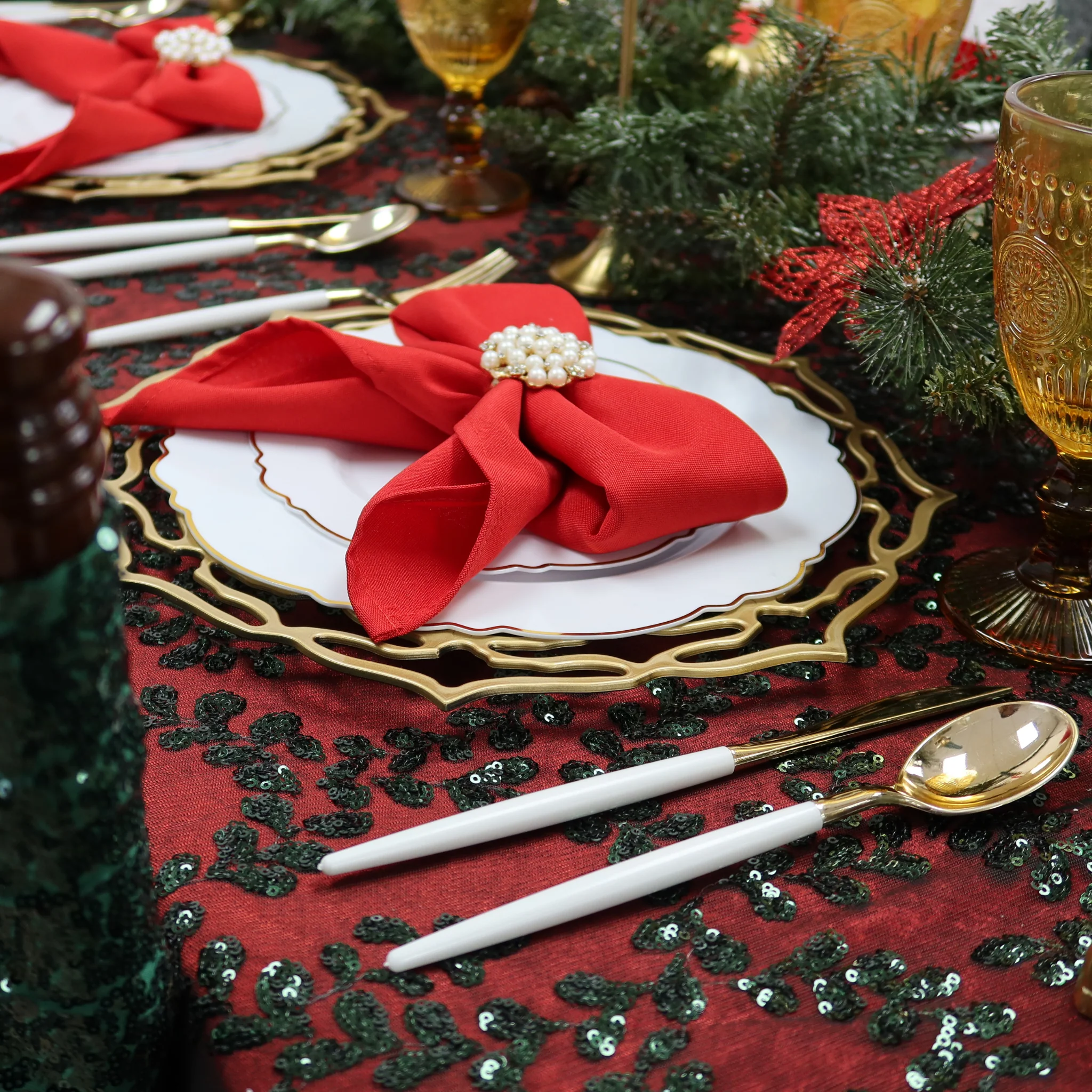 10 pc/pk Pearl and Diamond Cluster Napkin Ring - Gold - Image 5