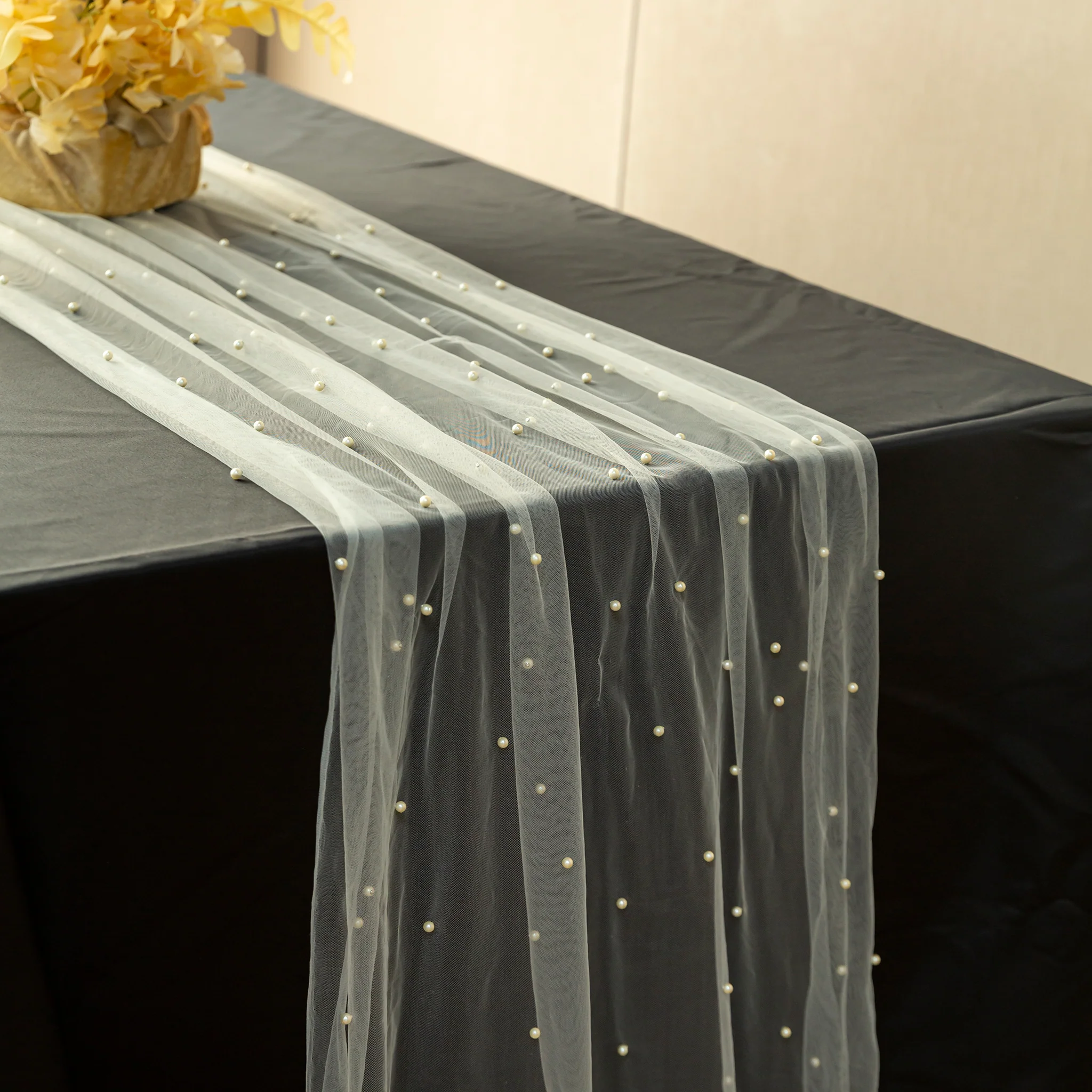 Pearl Tulle Table Runner 30" x 120" - Ivory