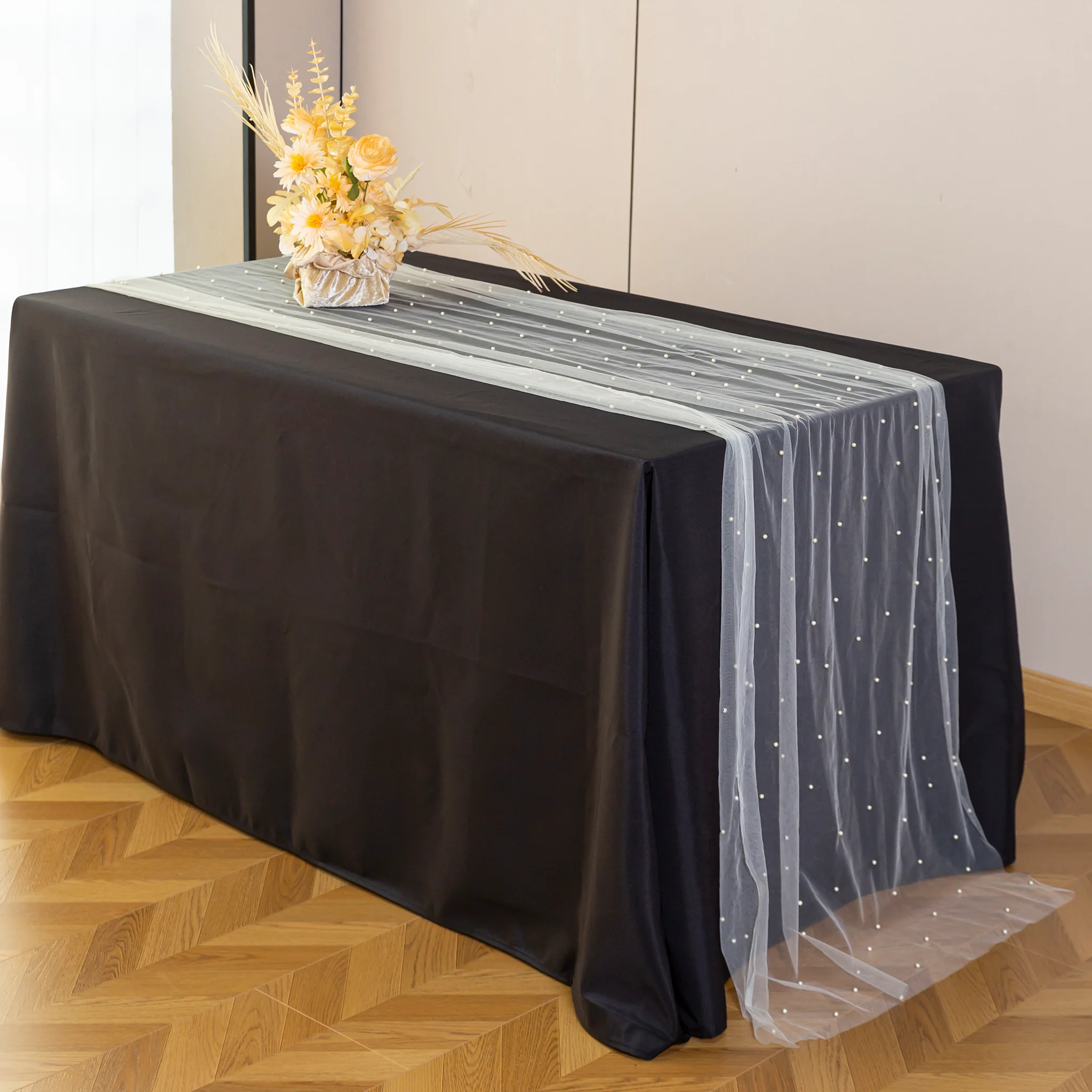 Pearl Tulle Table Runner 30" x 120" - White