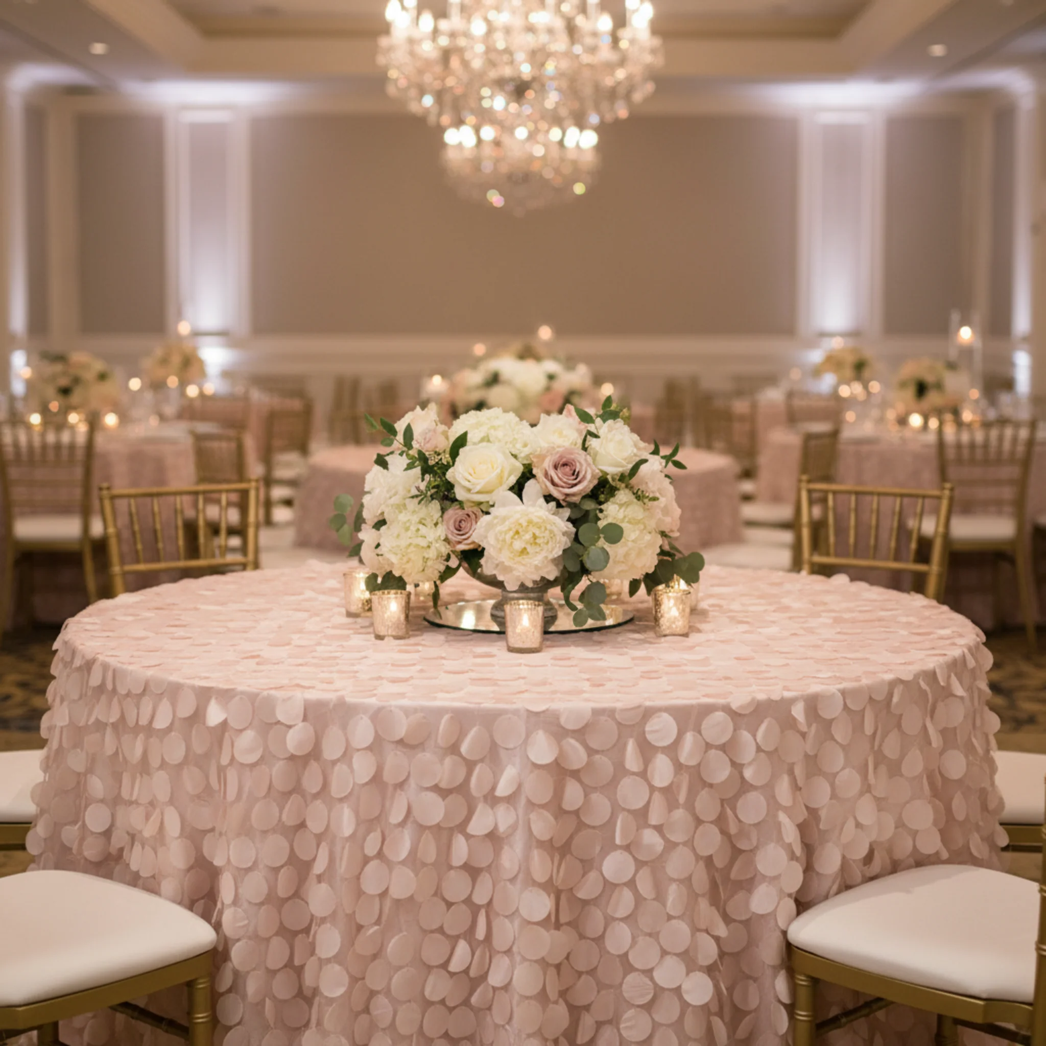 Petal Circle Taffeta 132" Round Tablecloth - Blush/Rose Gold - Image 2