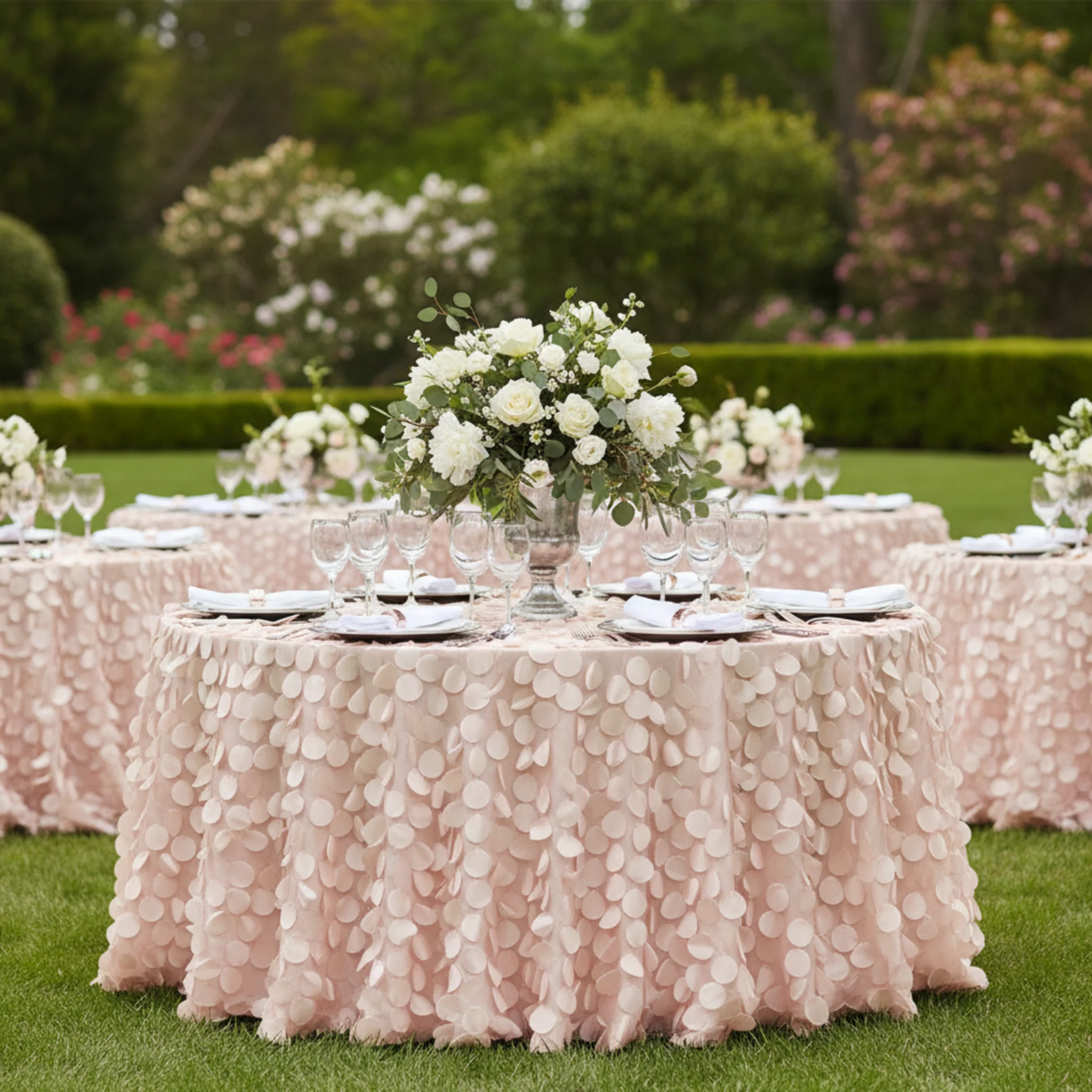 Petal Circle Taffeta 132" Round Tablecloth - Blush/Rose Gold - Image 3