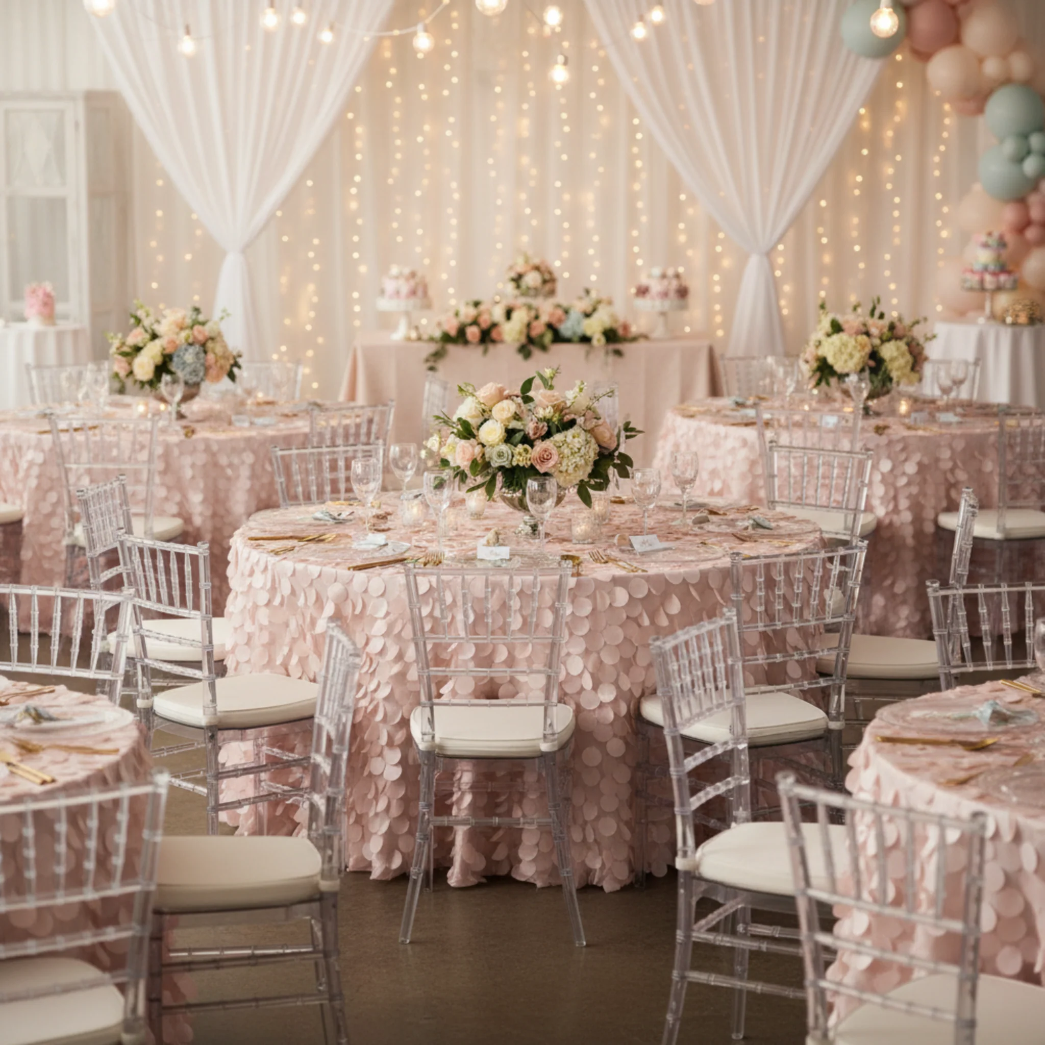 Petal Circle Taffeta 132" Round Tablecloth - Blush/Rose Gold - Image 4