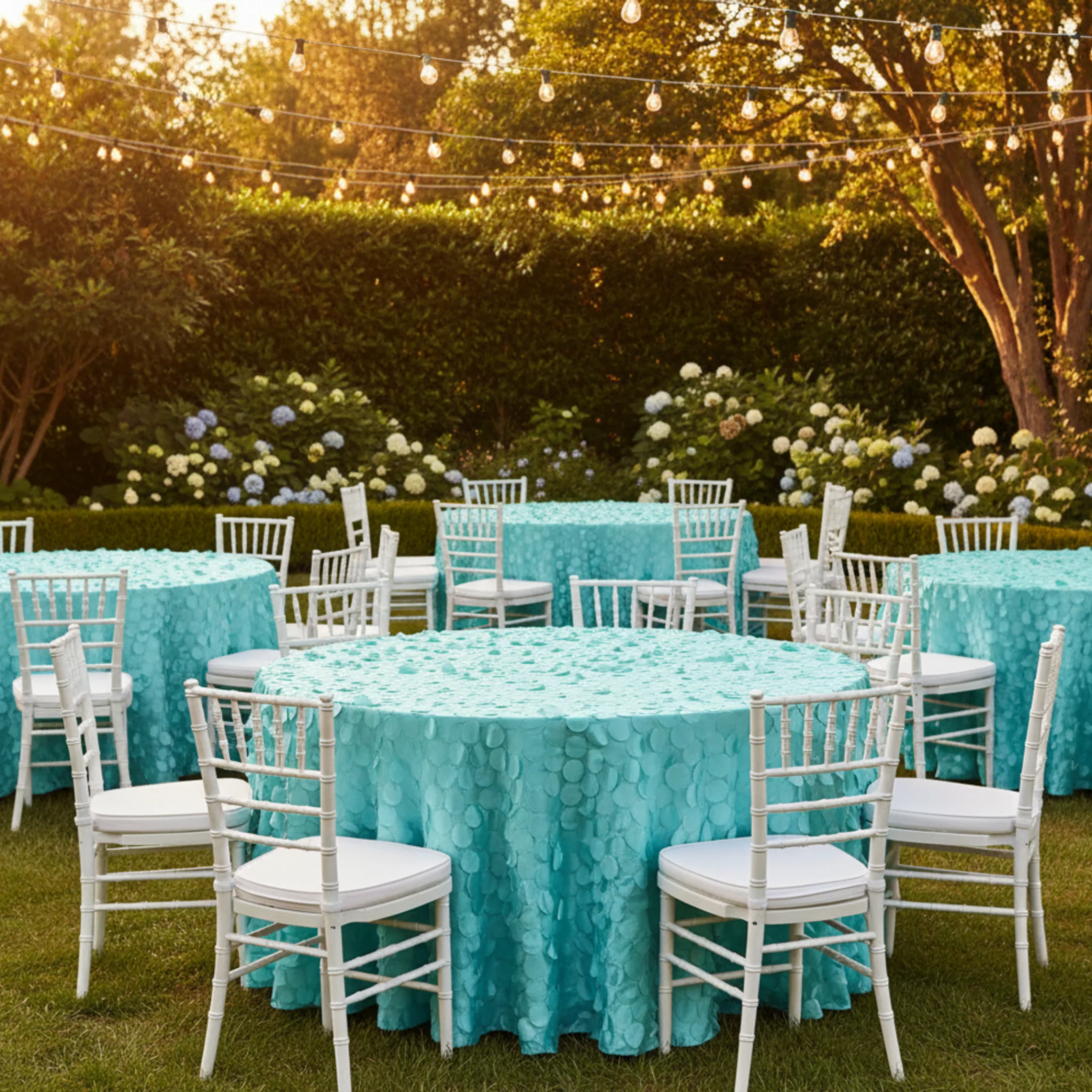 Petal Circle Taffeta 132" Round Tablecloth - Light Turquoise - Image 3