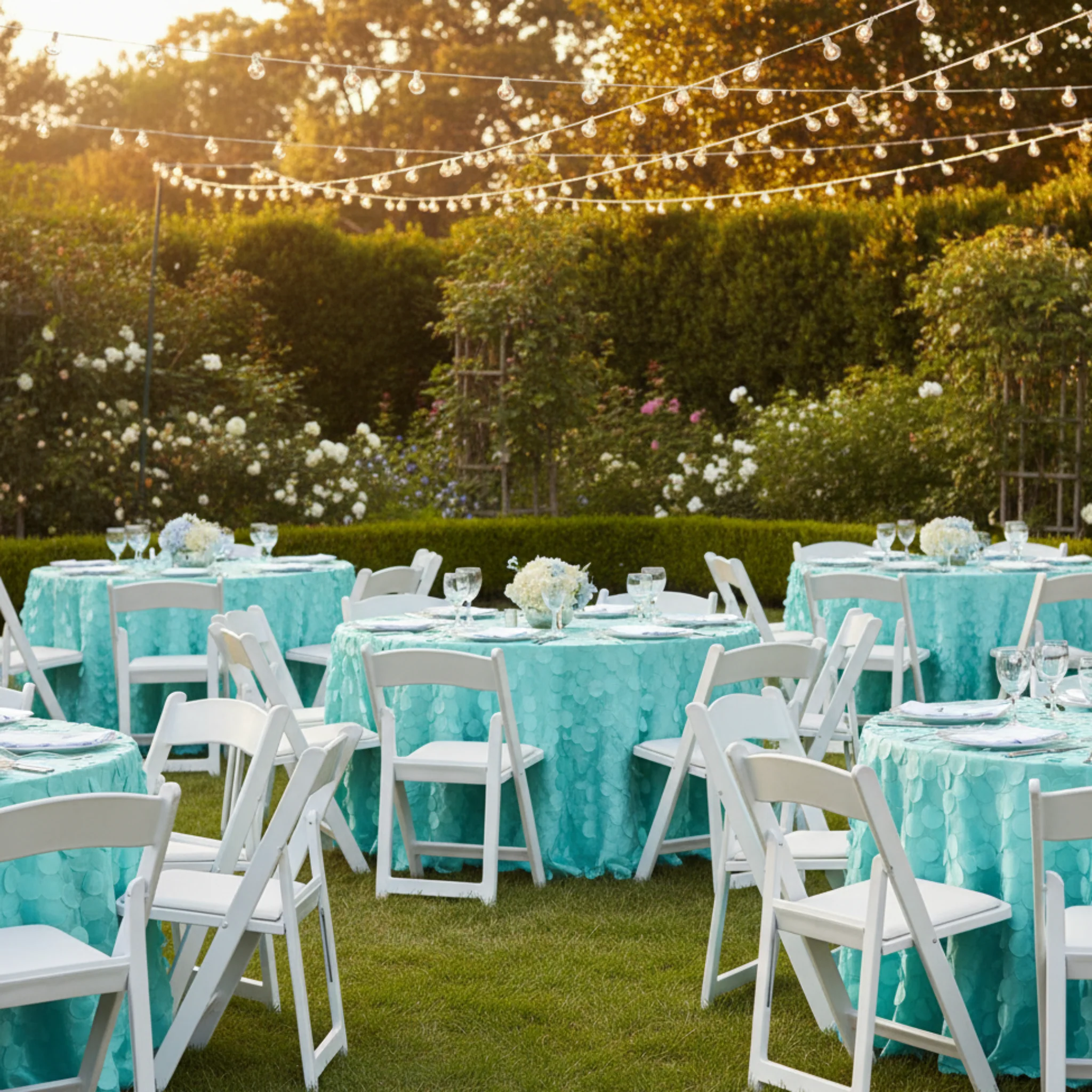 Petal Circle Taffeta 132" Round Tablecloth - Light Turquoise - Image 5