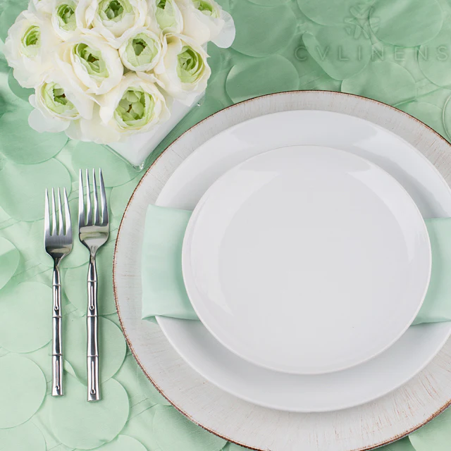 Petal Circle Taffeta 132" Round Tablecloth - Mint Green - Image 2