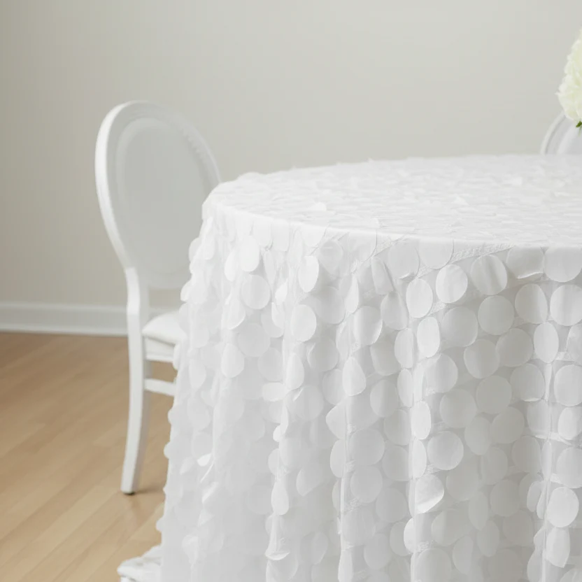 Petal Circle Taffeta 132" Round Tablecloth - White - Image 3