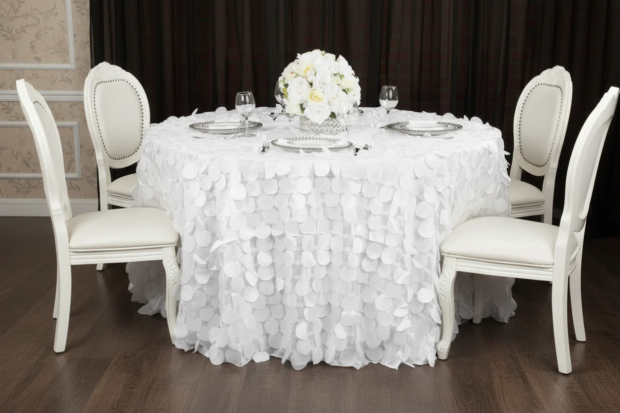 Petal Circle Taffeta 132" Round Tablecloth - White - Image 4