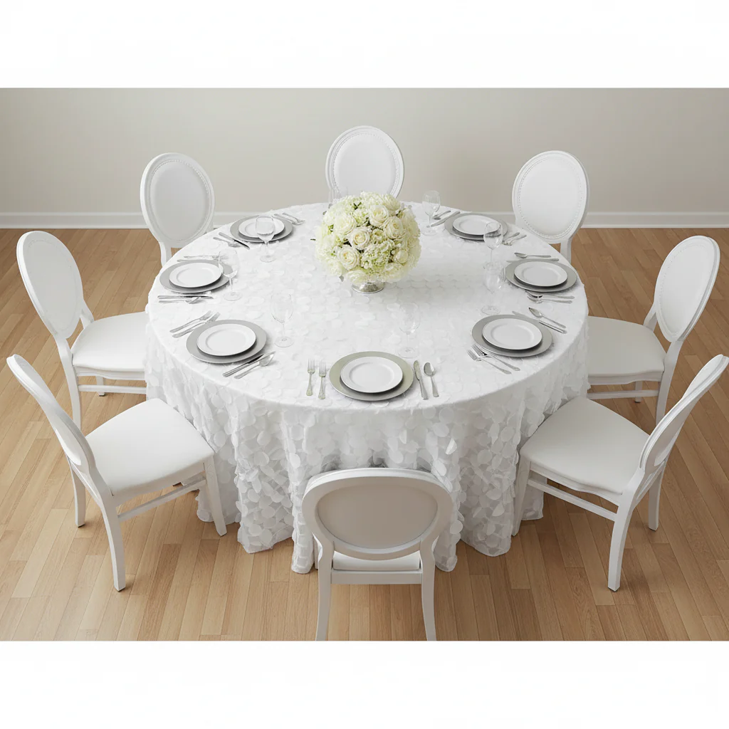Petal Circle Taffeta 132" Round Tablecloth - White - Image 5