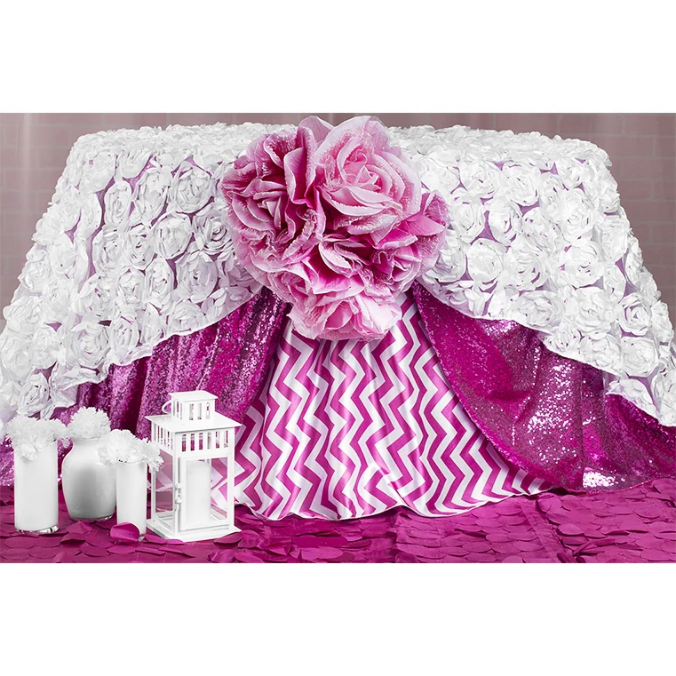 Petal Circle Taffeta 90"x90" Square Table Overlay - Fuchsia - Image 2