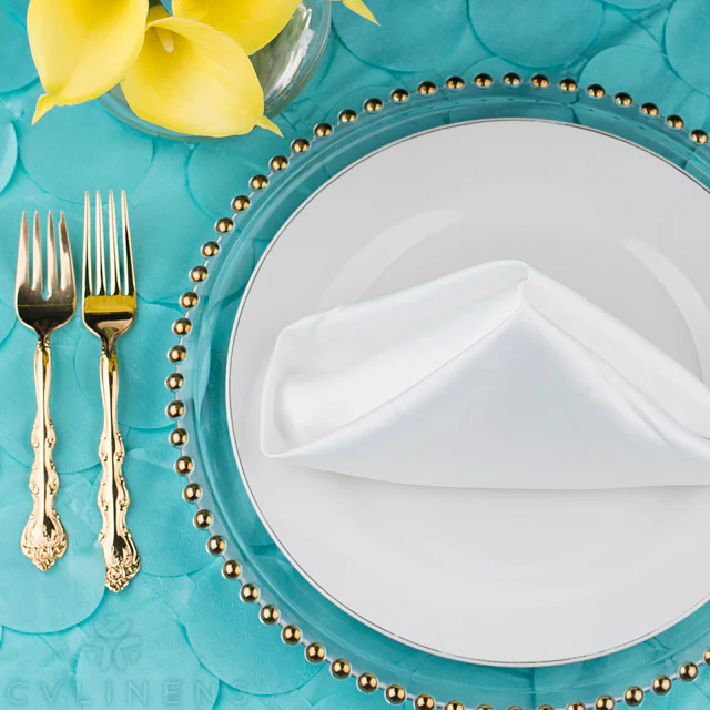 Petal Circle Taffeta 90"x90" Square Table Overlay - Light Turquoise - Image 2