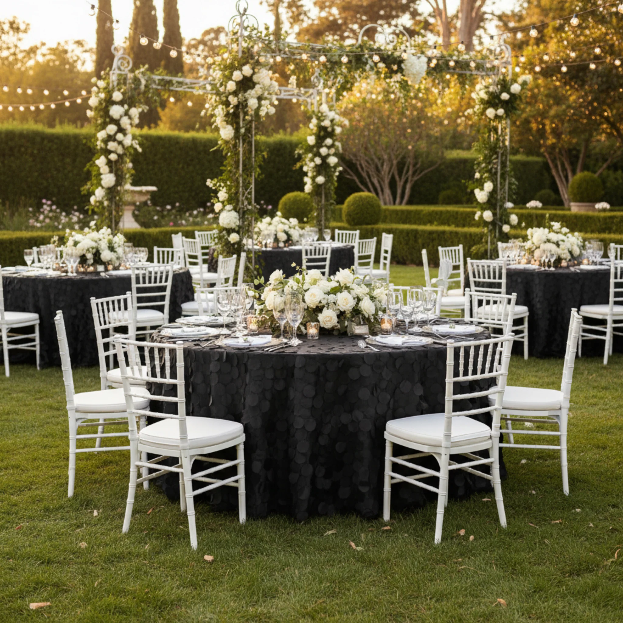 Petal Circle Taffeta Round 120" Tablecloth - Black - Image 3