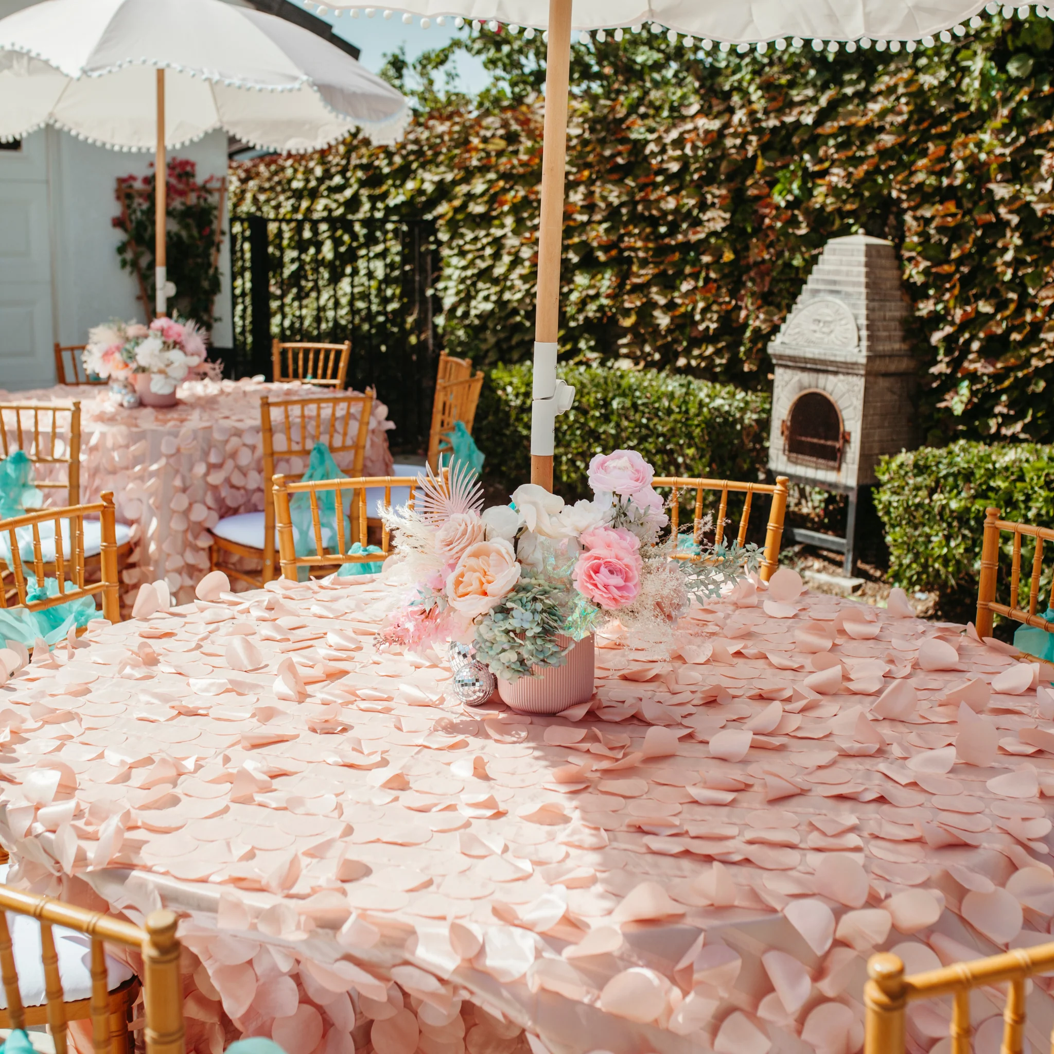 Petal Circle Taffeta Round 120" Tablecloth - Blush/Rose Gold - Image 3