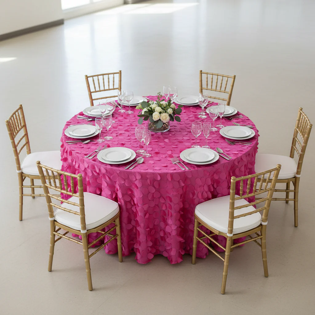Petal Circle Taffeta Round 120" Tablecloth - Fuchsia - Image 2