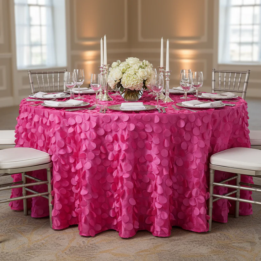 Petal Circle Taffeta Round 120" Tablecloth - Fuchsia - Image 3