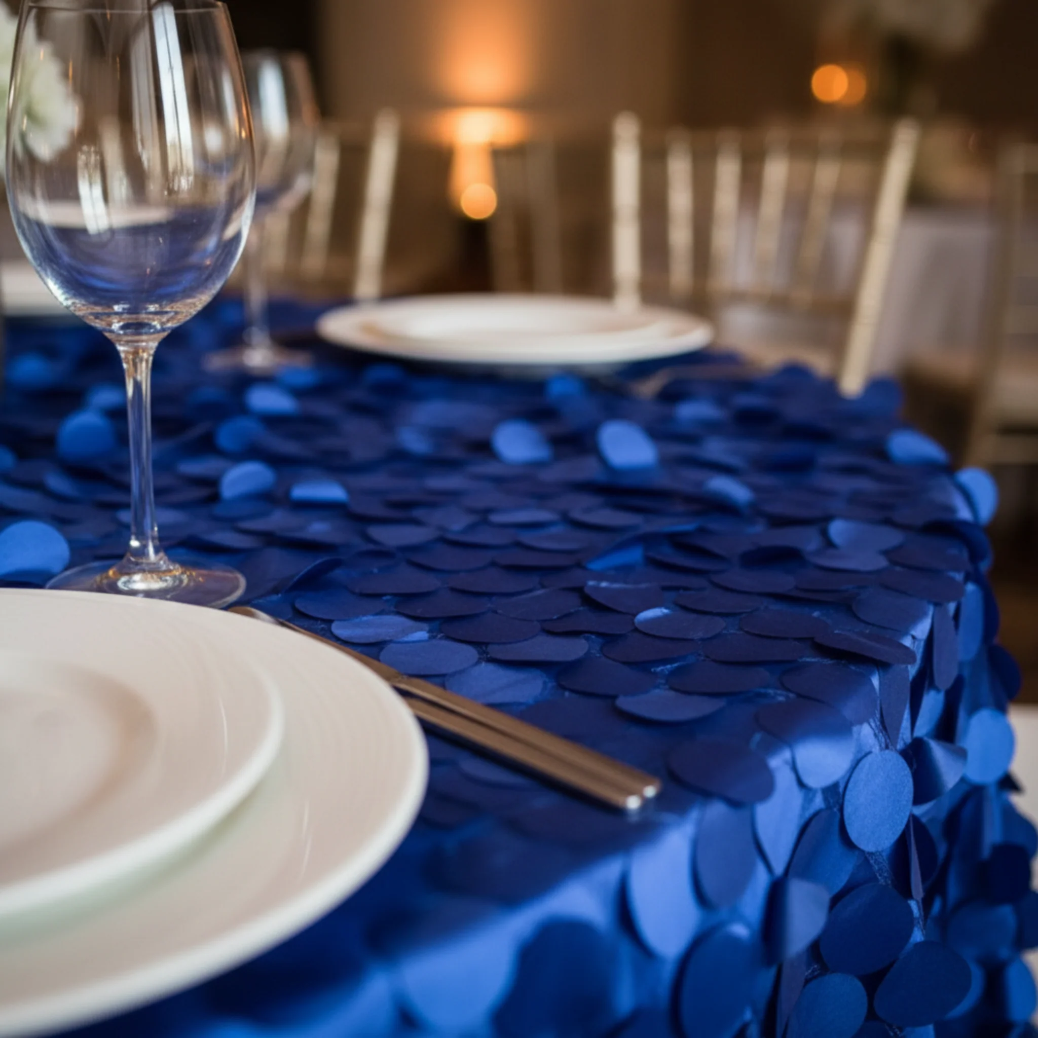Petal Circle Taffeta Round 120" Tablecloth - Royal Blue - Image 2
