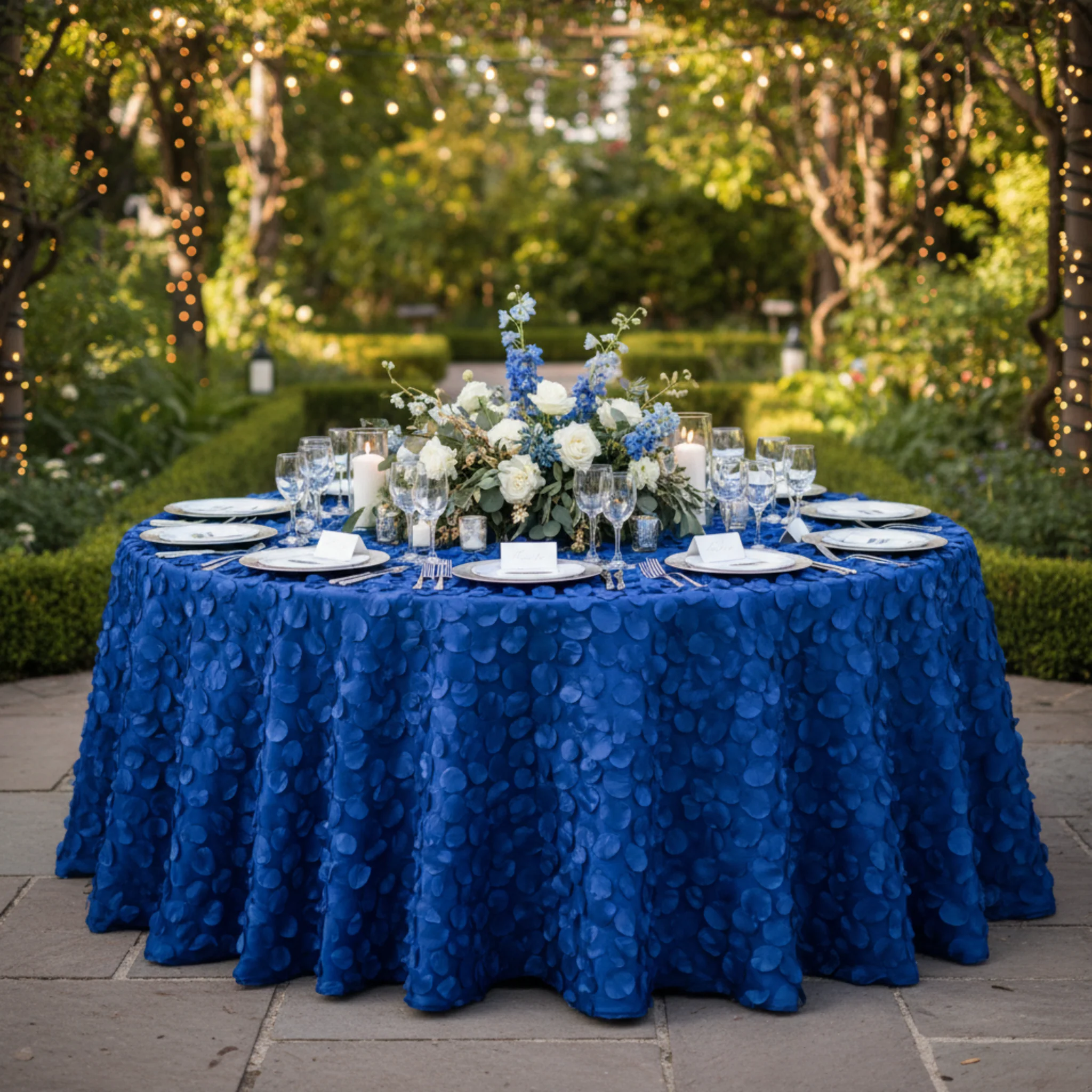 Petal Circle Taffeta Round 120" Tablecloth - Royal Blue - Image 3
