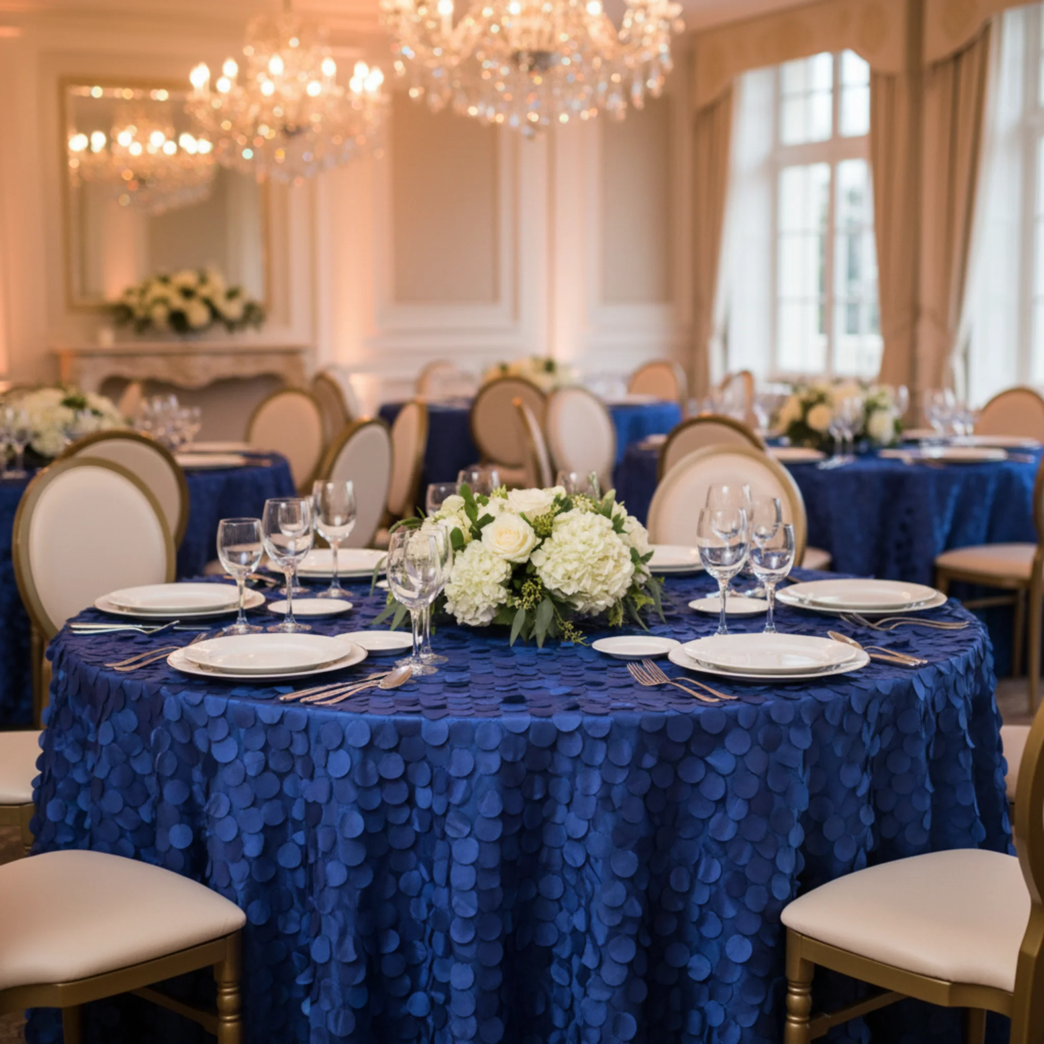 Petal Circle Taffeta Round 120" Tablecloth - Royal Blue - Image 4