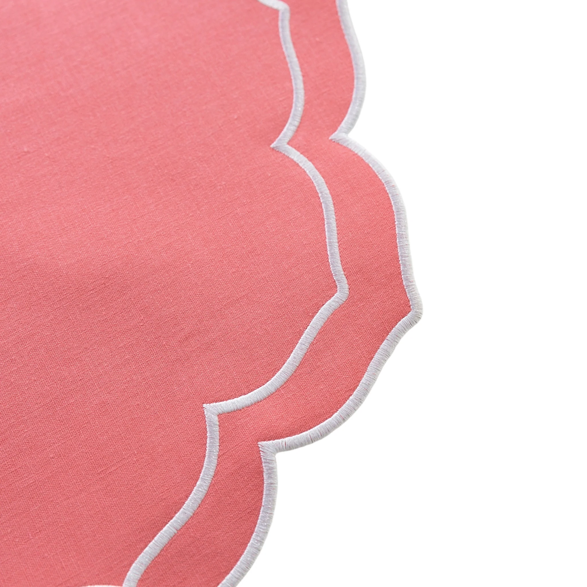 4pc/set Petal Elegance Placemats - Coral/White Trim - Image 4
