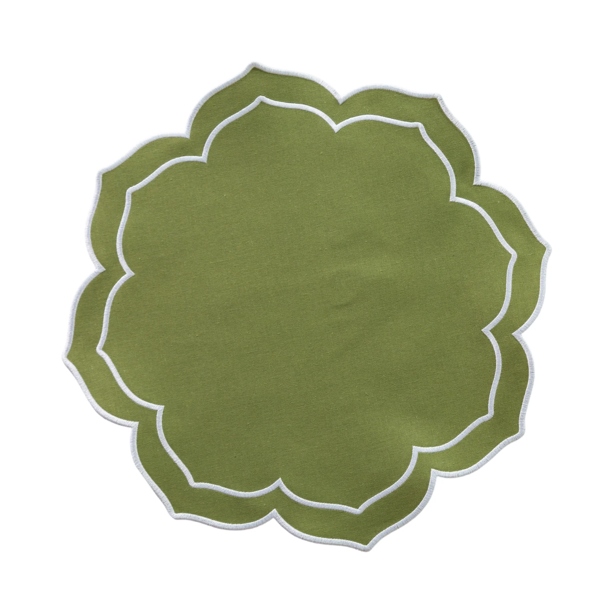 4pc/set Petal Elegance Placemats - Olive Green/White Trim