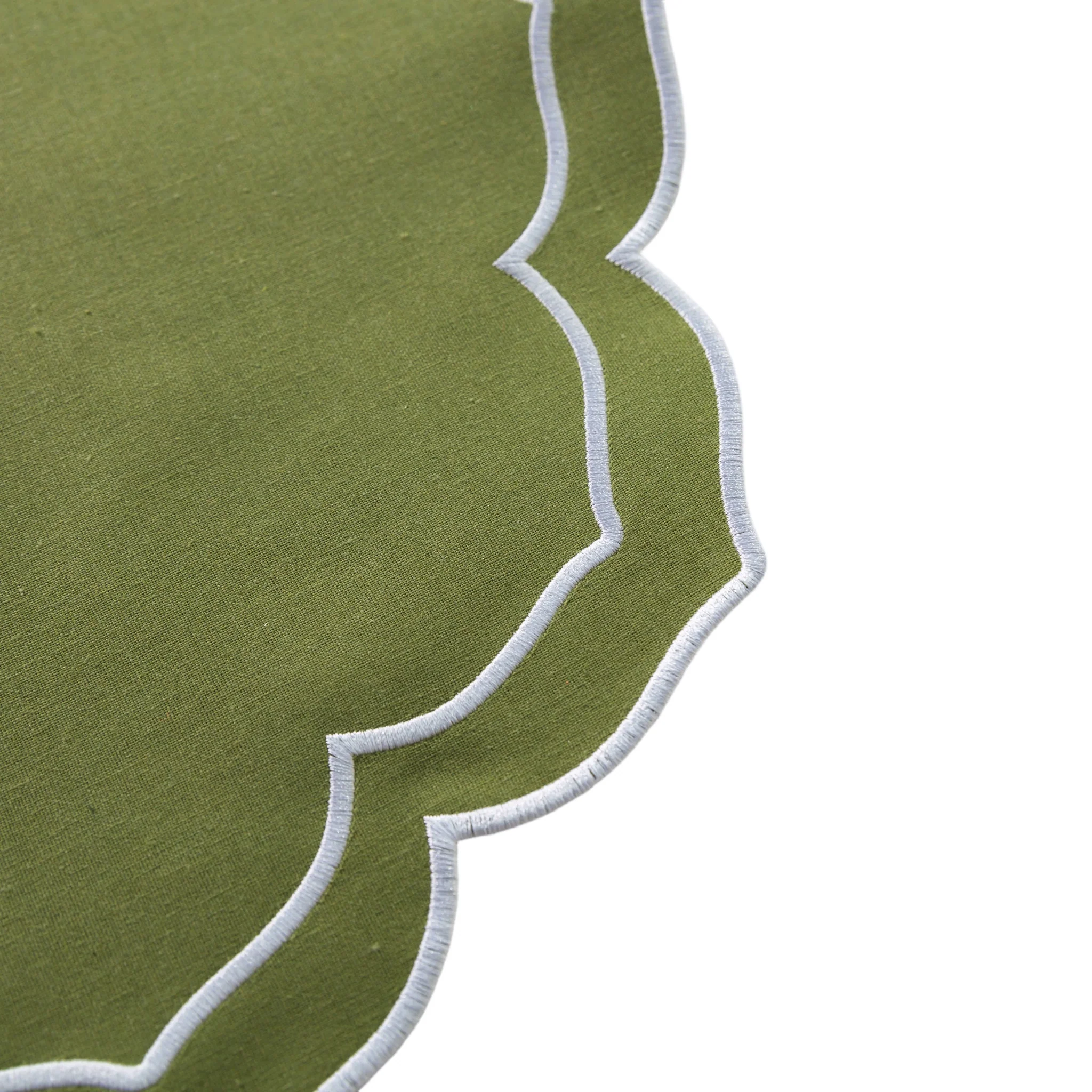 4pc/set Petal Elegance Placemats - Olive Green/White Trim - Image 4