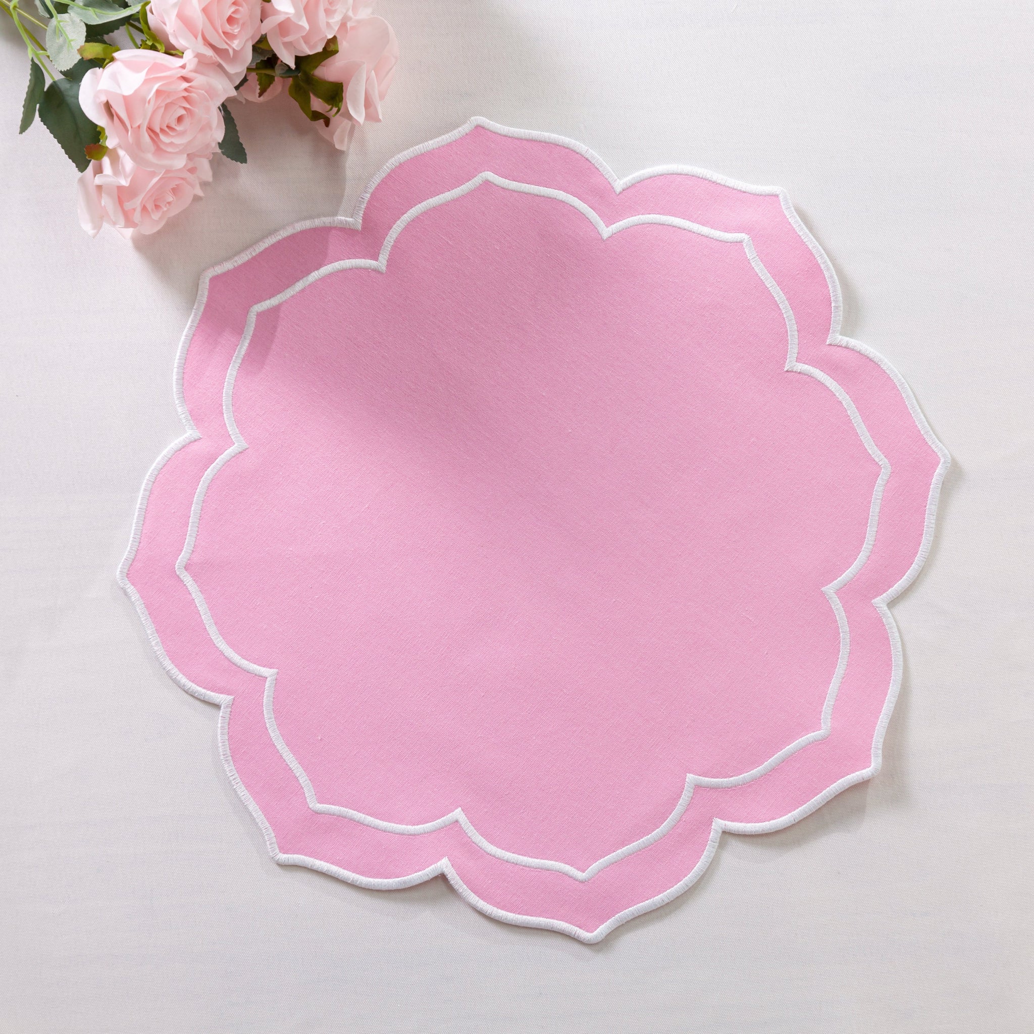 4pc/set Petal Elegance Placemats - Pink/White Trim - Image 3