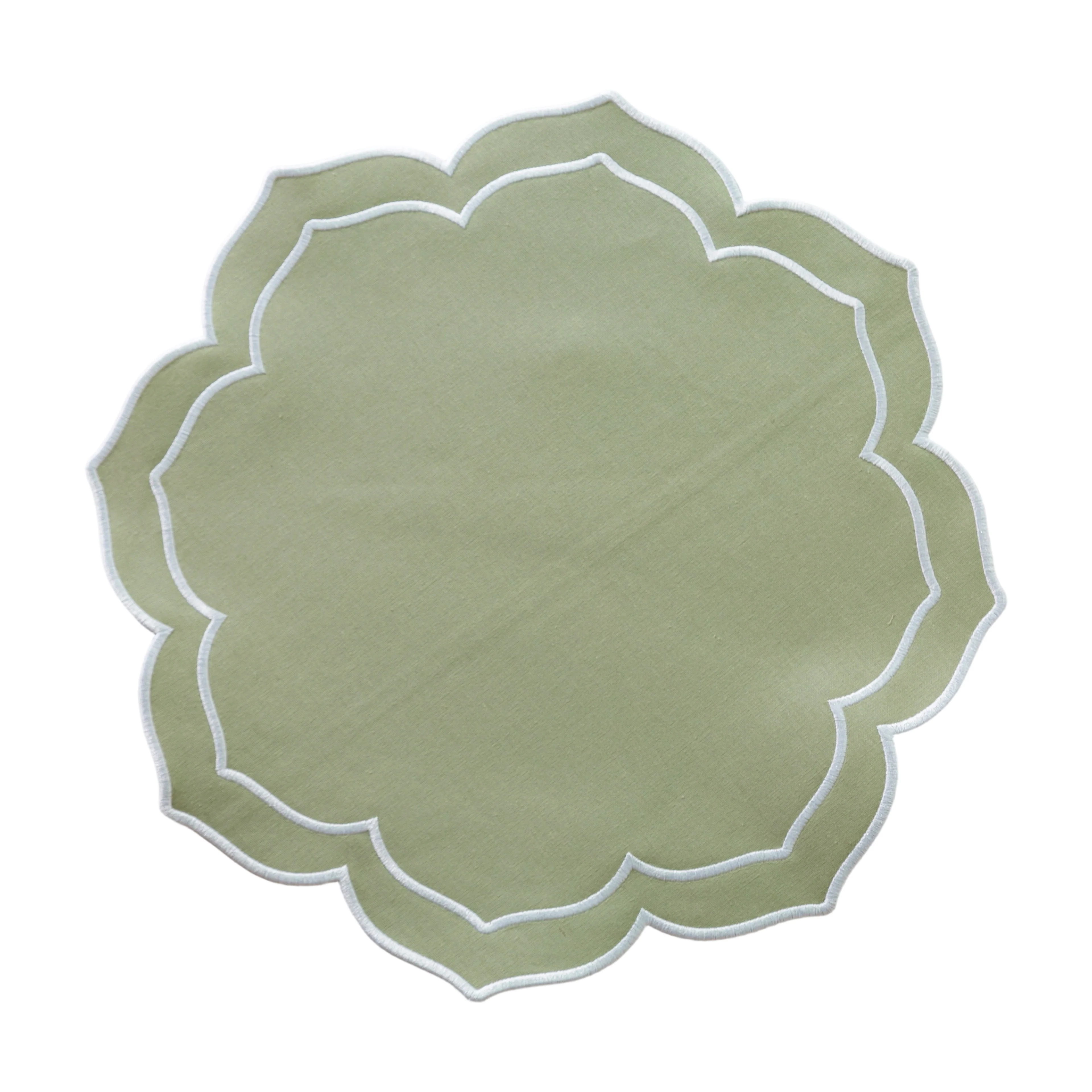 4pc/set Petal Elegance Placemats - Sage Green/White Trim