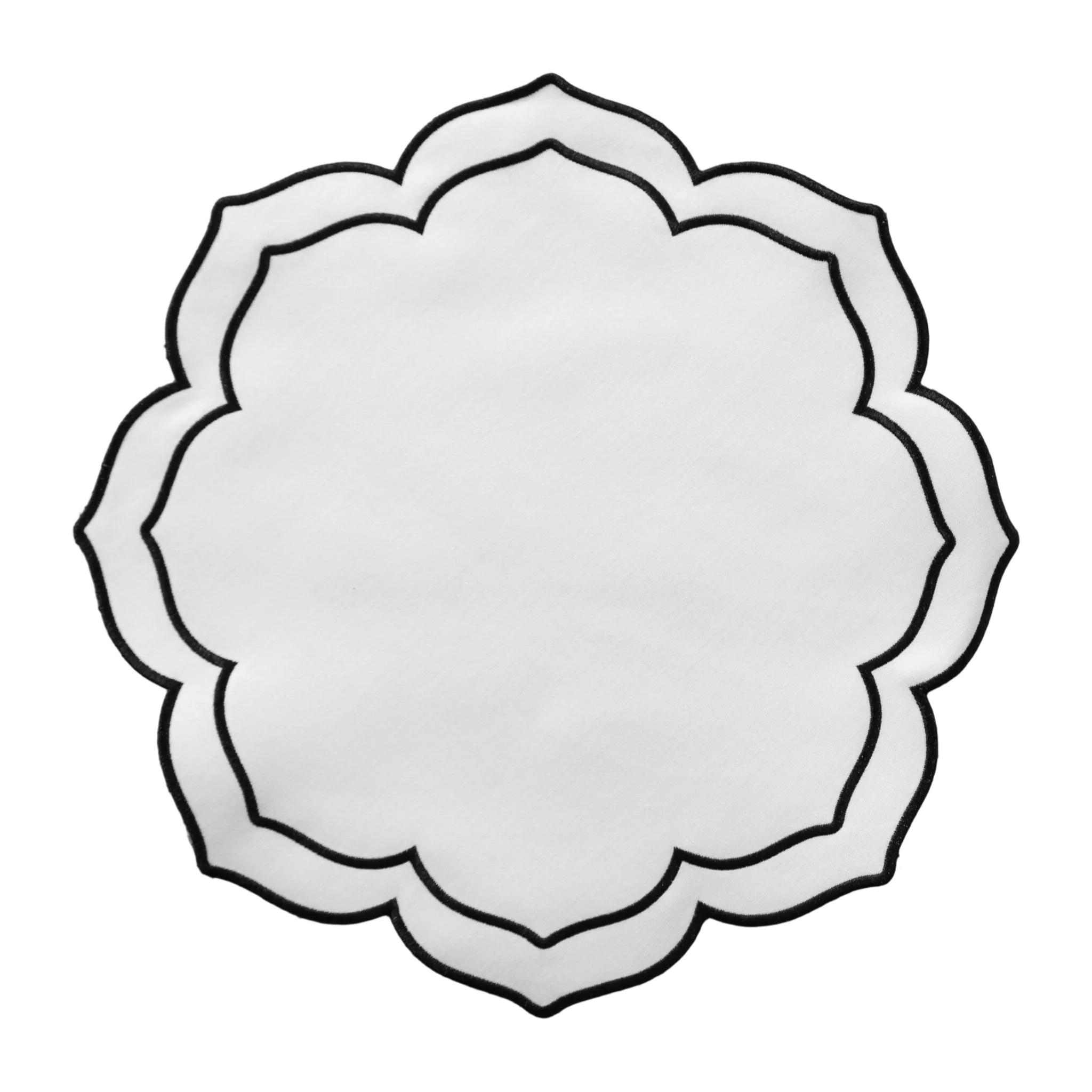 4pc/set Petal Elegance Placemats - White/Black Trim
