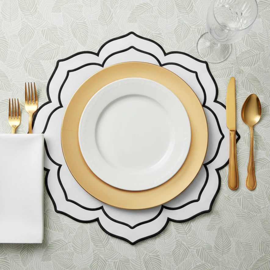 4pc/set Petal Elegance Placemats - White/Black Trim - Image 2