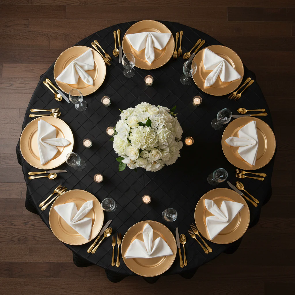 Pintuck 120" Round Tablecloth - Black - Image 4