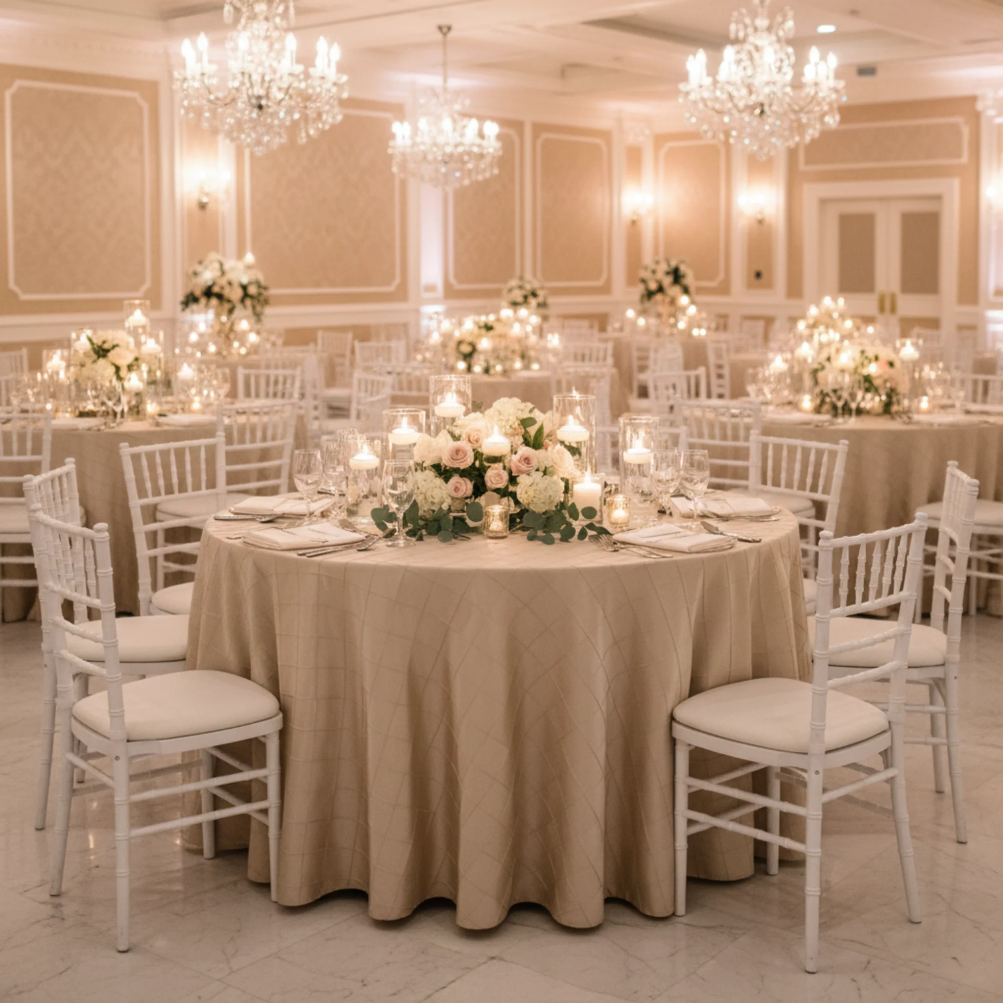 Pintuck 120" Round Tablecloth - Champagne - Image 3