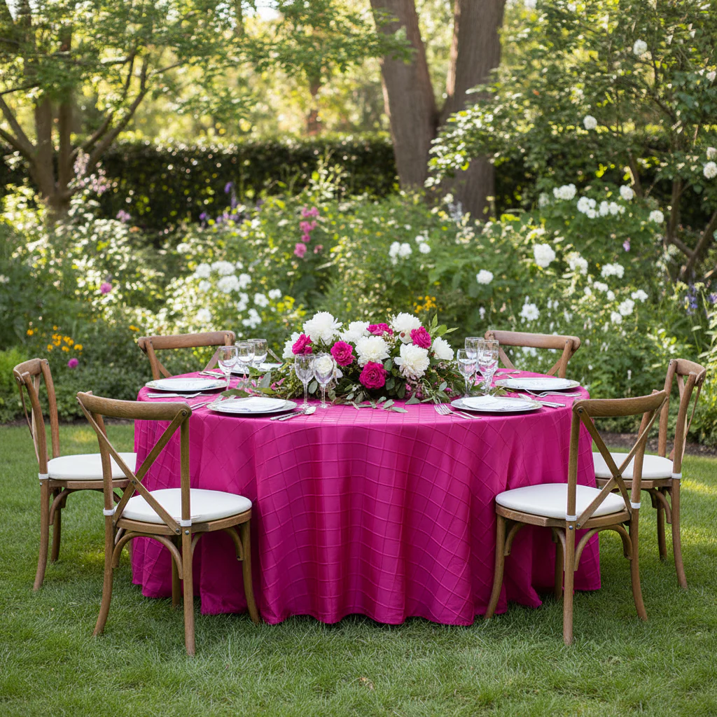 Pintuck 120" Round Tablecloth - Fuchsia
