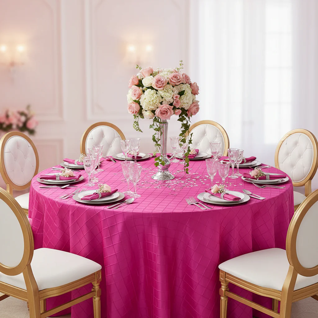 Pintuck 120" Round Tablecloth - Fuchsia - Image 2