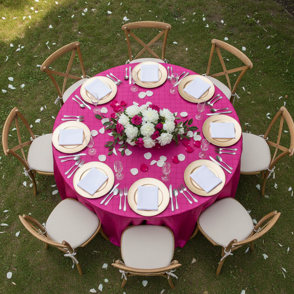 Pintuck 120" Round Tablecloth - Fuchsia - Image 4