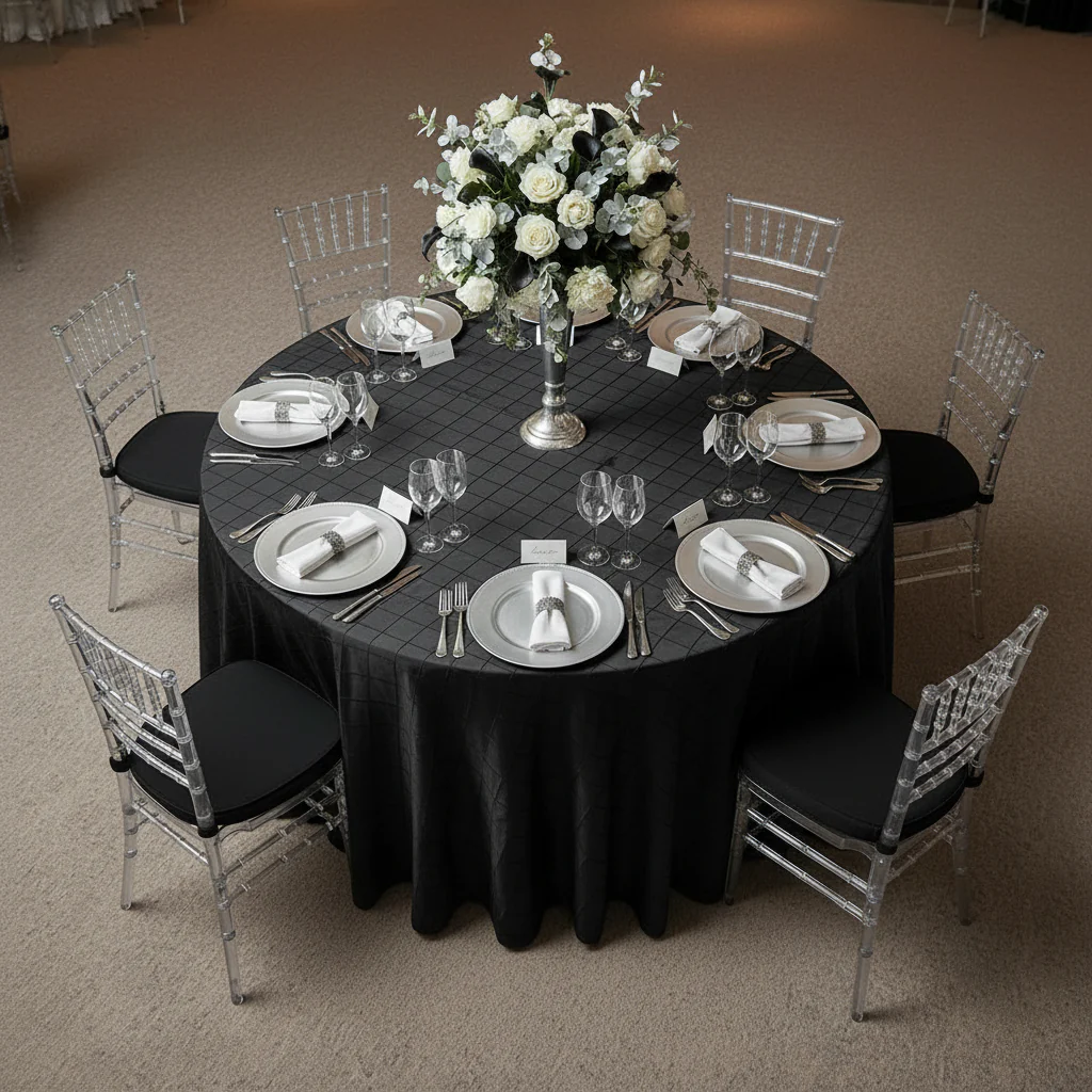 Pintuck 132" Round Tablecloth - Black - Image 5
