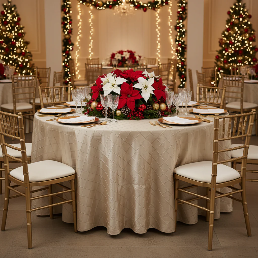 Pintuck 132" Round Tablecloth - Champagne