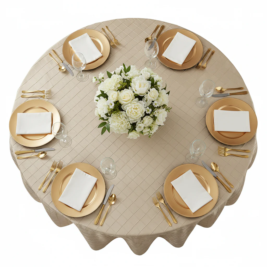 Pintuck 132" Round Tablecloth - Champagne - Image 3