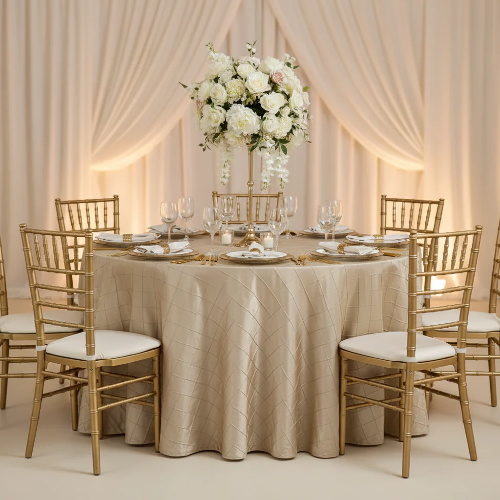 Pintuck 132" Round Tablecloth - Champagne - Image 5