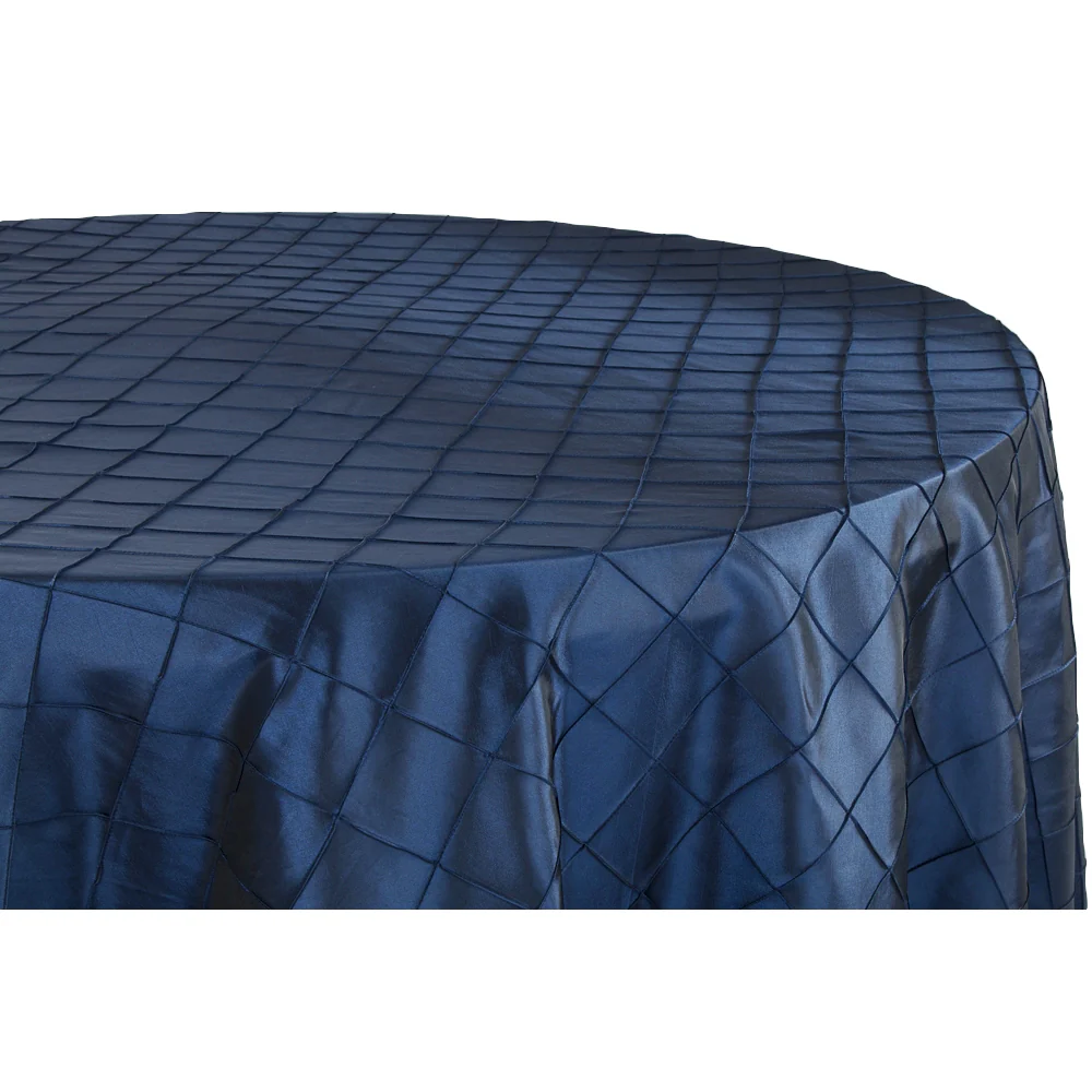 Pintuck 132" Round Tablecloth - Navy Blue - Image 4
