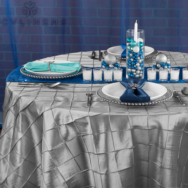 Pintuck 132" Round Tablecloth - Silver - Image 3