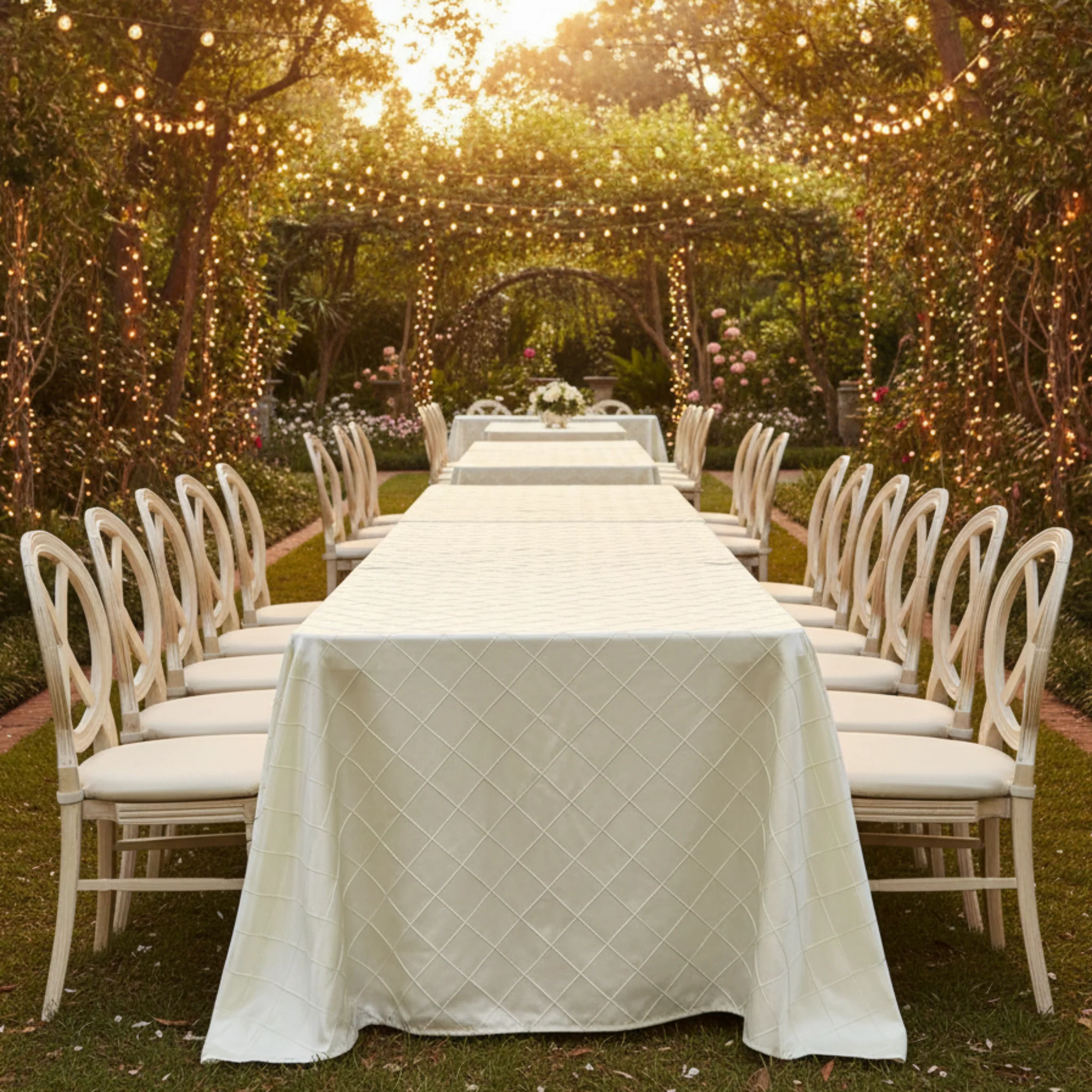 Pintuck 90"x132" Rectangular Tablecloth - Ivory - Image 3