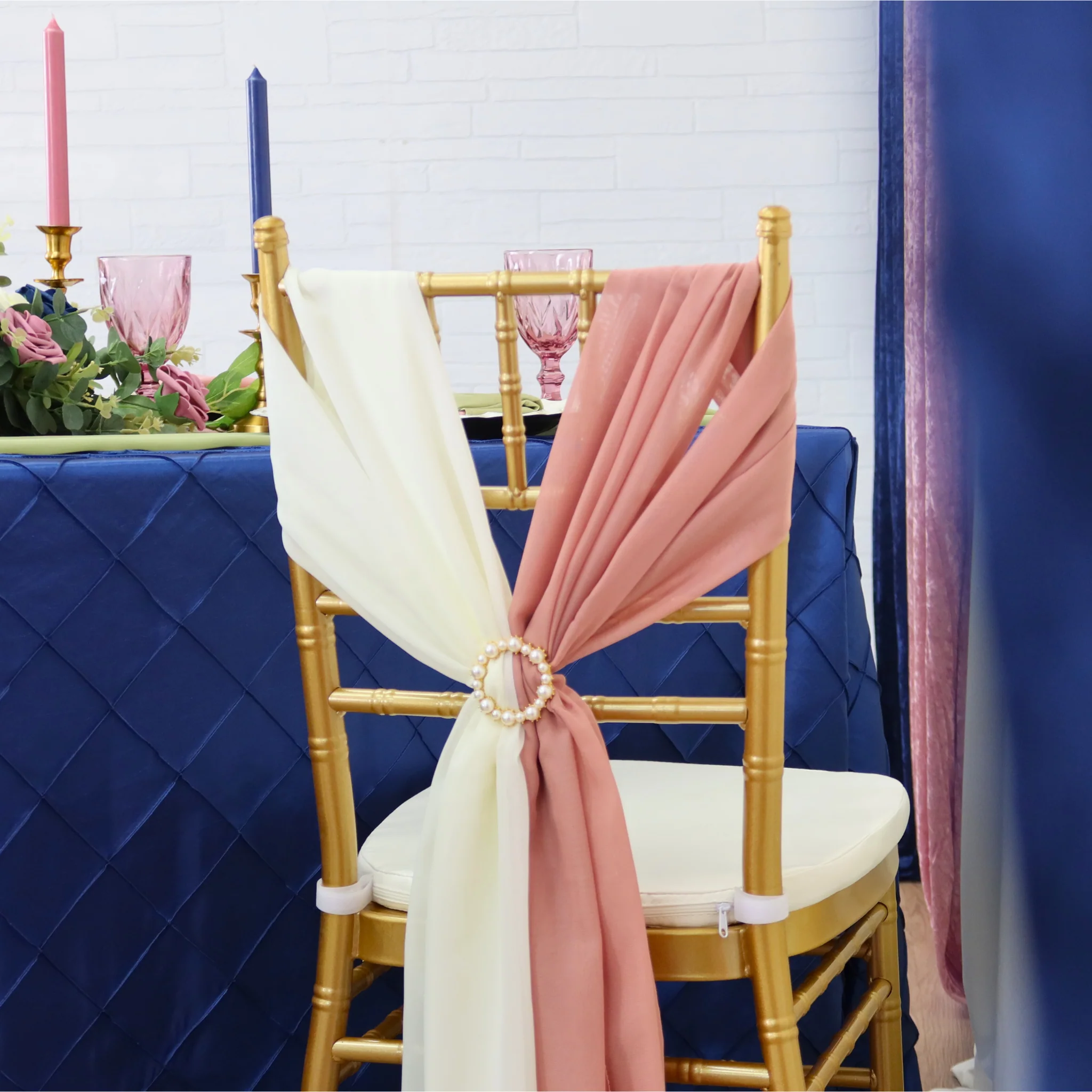 Pintuck 90"x132" Rectangular Tablecloth - Navy Blue - Image 6