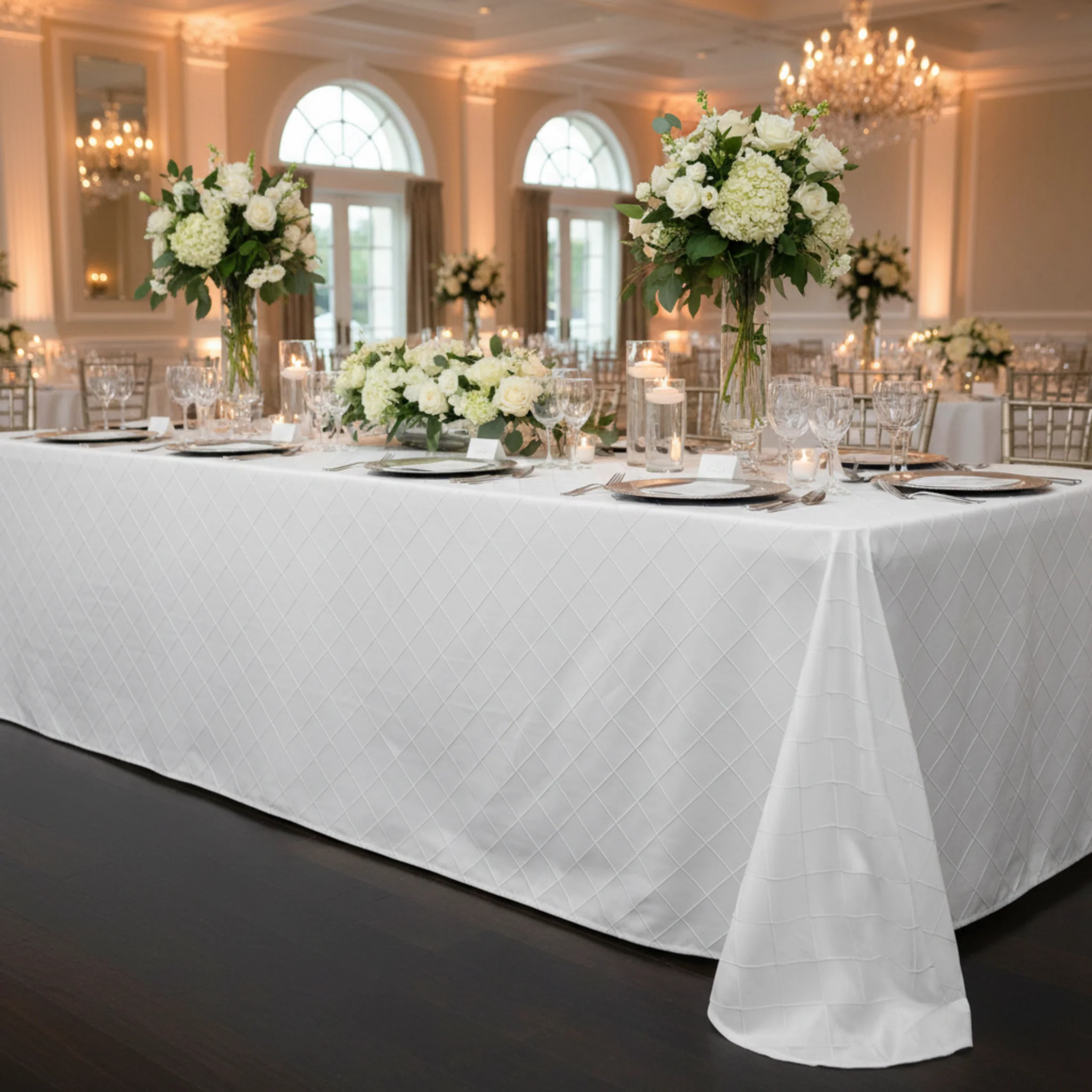 Pintuck 90"x132" Rectangular Tablecloth - White - Image 4