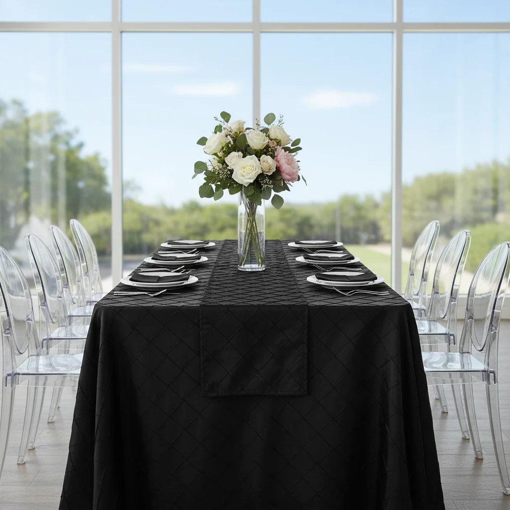 Pintuck 90"x156" Rectangular Tablecloth - Black - Image 2