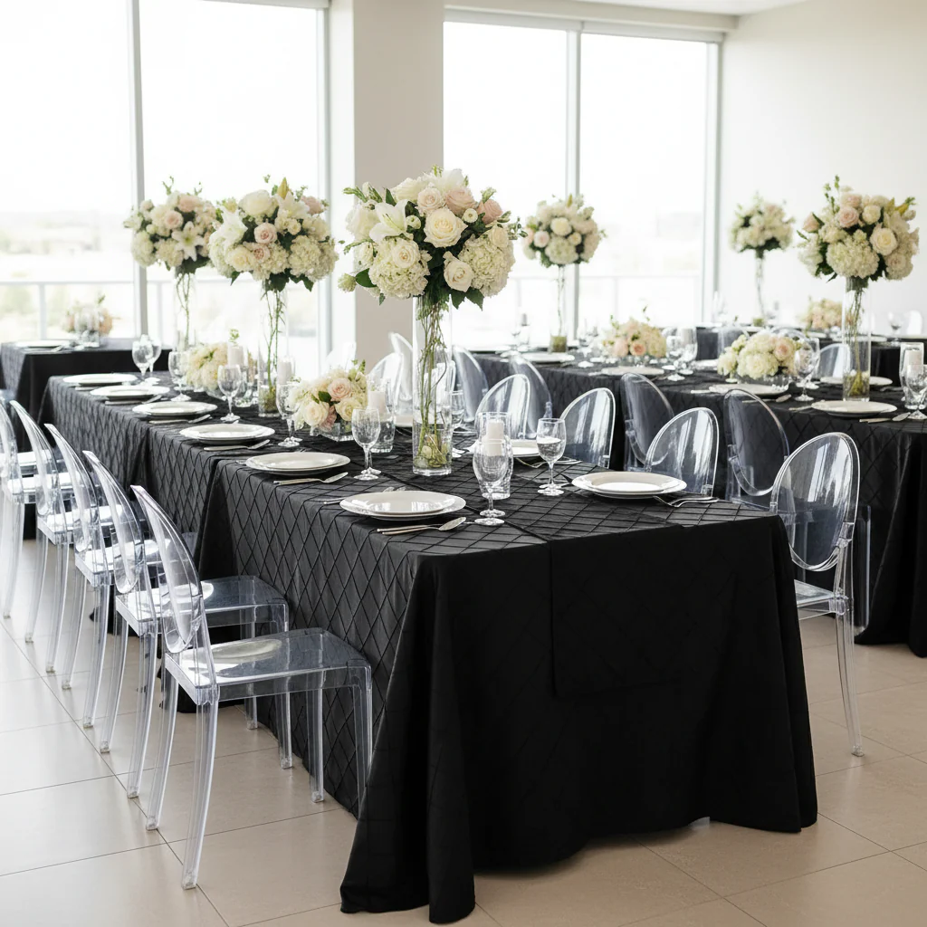 Pintuck 90"x156" Rectangular Tablecloth - Black - Image 3