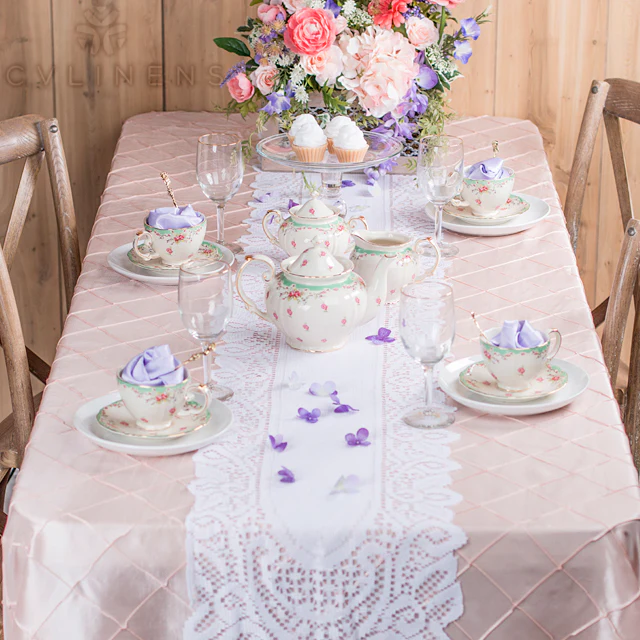Pintuck 90"x156" Rectangular Tablecloth - Blush/Rose Gold - Image 2