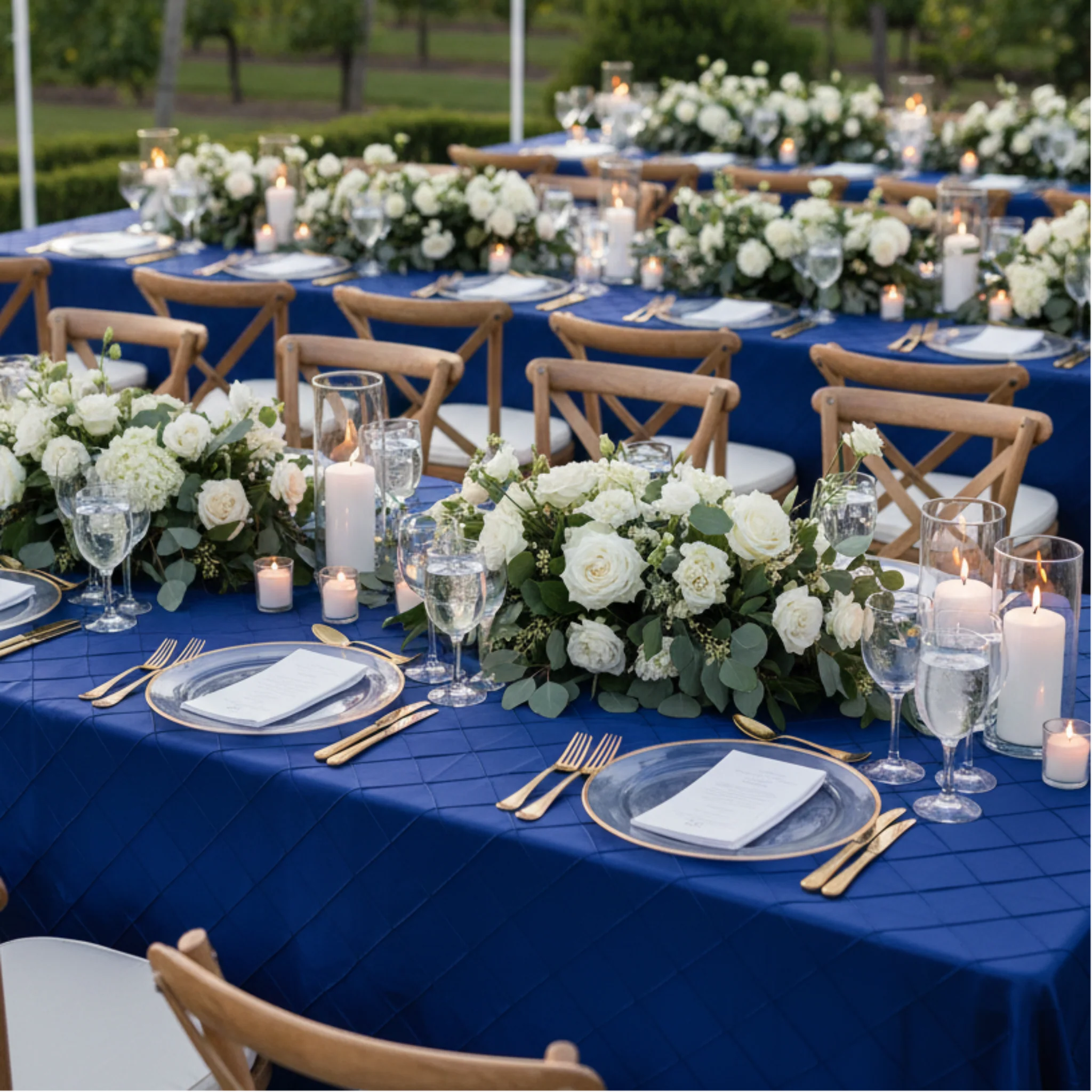 Pintuck 90"x156" Rectangular Tablecloth - Navy Blue - Image 5