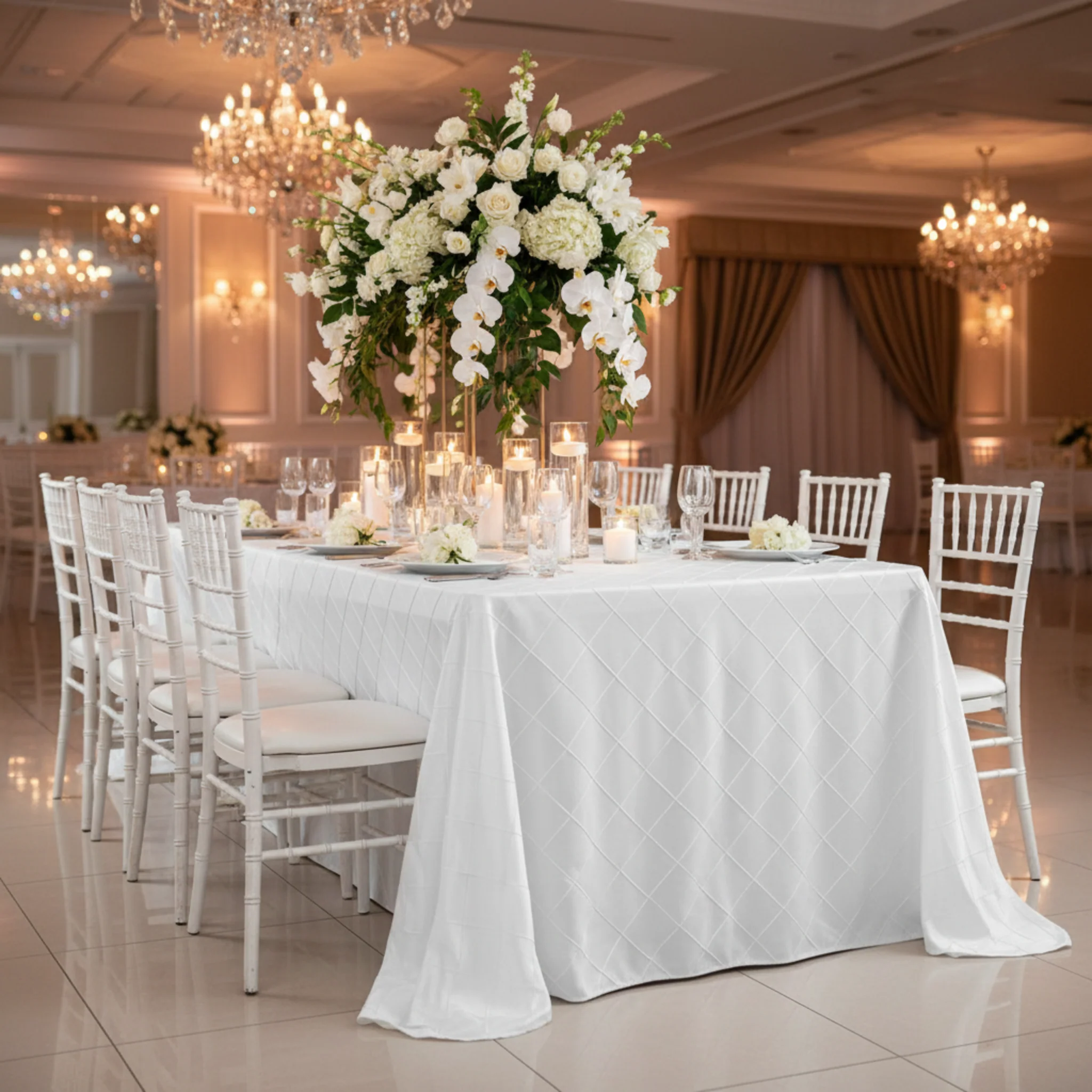 Pintuck 90"x156" Rectangular Tablecloth - White - Image 3