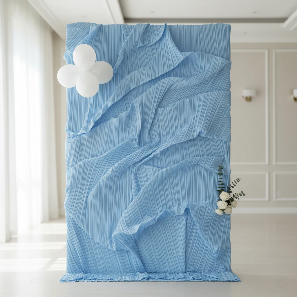 Pleated Crinkle DIY Textured Fabric 10 yards - Baby Blue